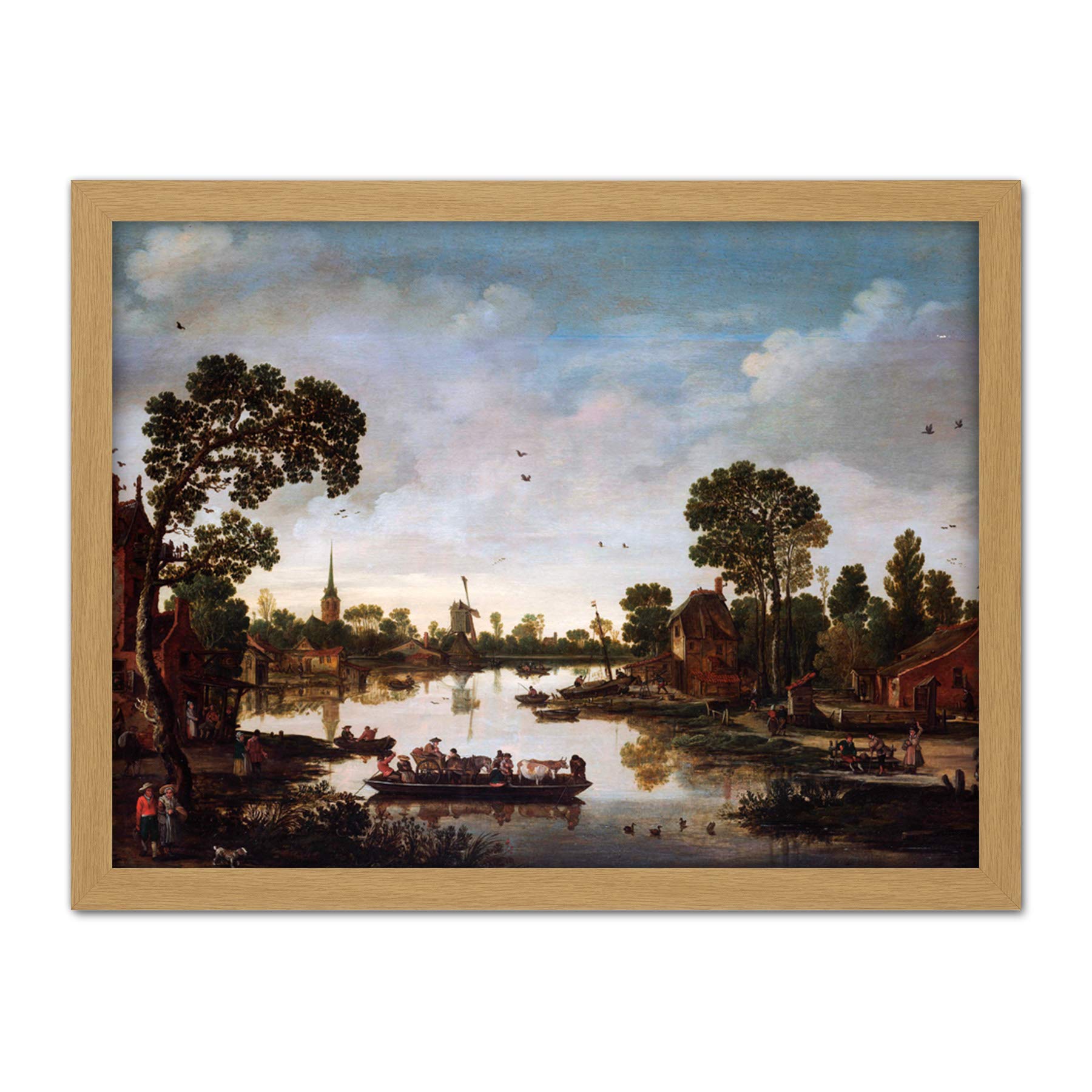 Artery8 Van De Velde Cattle Ferry Boat Landscape Painting Artwork Framed Wall Art Print 18X24 Inch