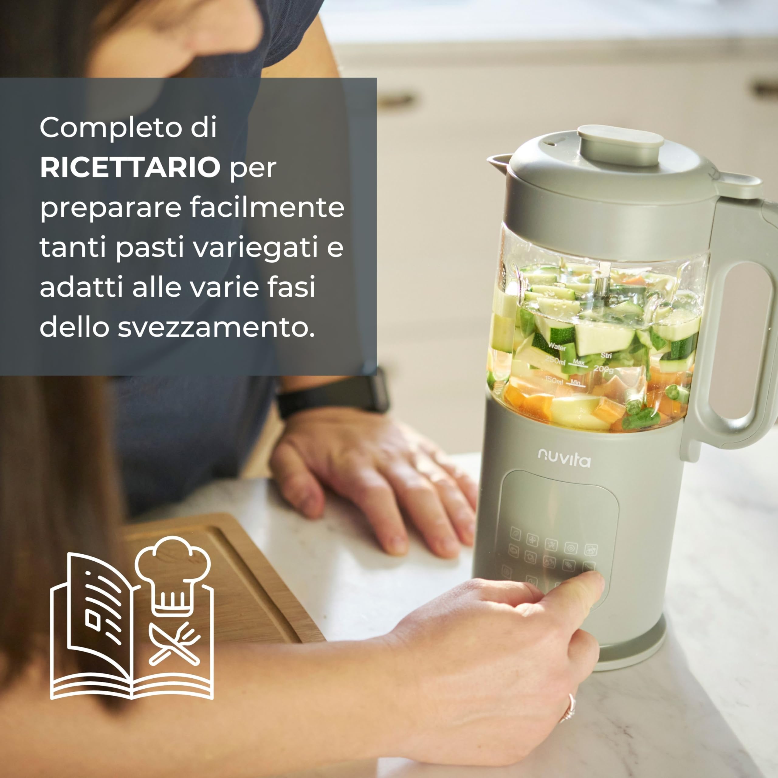 Nuvita Magic Pappa Cuocipappa Multifunzione 7-in-1 Cuoce a Vapore Frulla Sminuzza Prepara Purè per Bambini