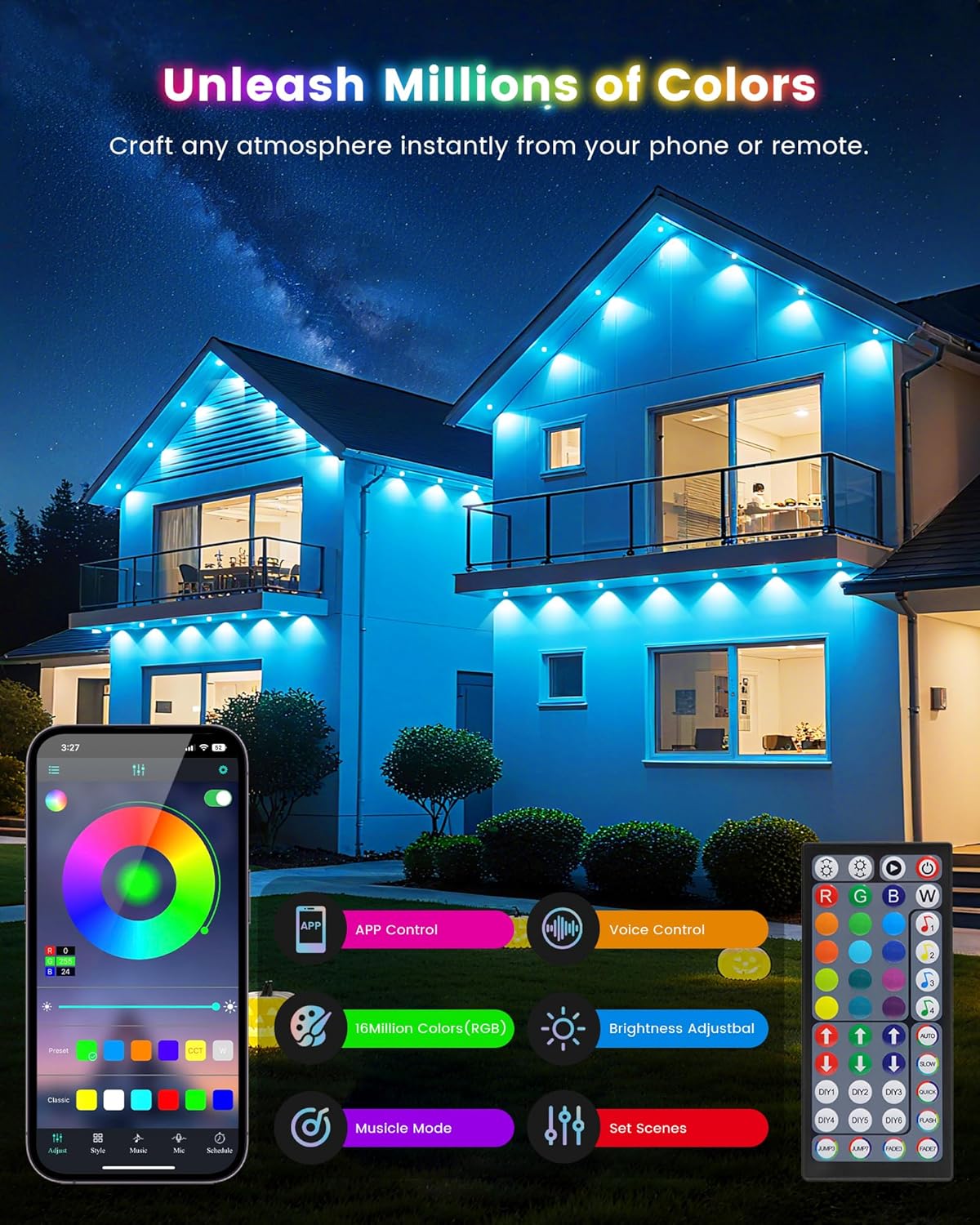 KISUFU 50ft RGB+CCT Permanent Outdoor Lights for House,135LM IP67 Outdoor Ground Lights,15-Pack Low Voltage Landscape Lighting for Halloween Christmas Garden Yard Walkway