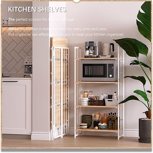 Miniatura 4 de 4NM Estantería plegable de 4 niveles sin ensamblaje, estantes de almacenamiento vintage, estantes de pie, organizador de estudio, oficina en casa,