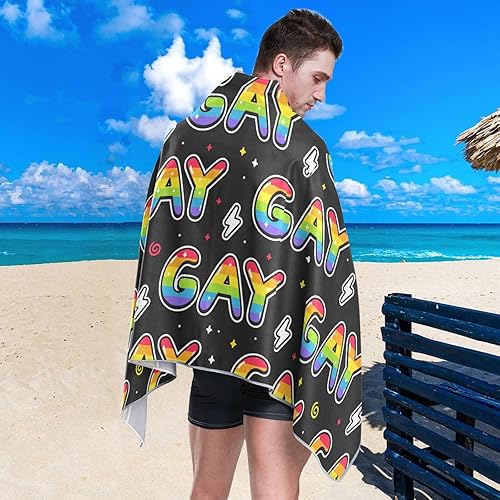 Miniatura 5 de Rainbow Pride Gay LGBTQ - Toalla de playa de microfibra para niños, toalla de baño súper absorbente a prueba de arena, toalla de piscina para