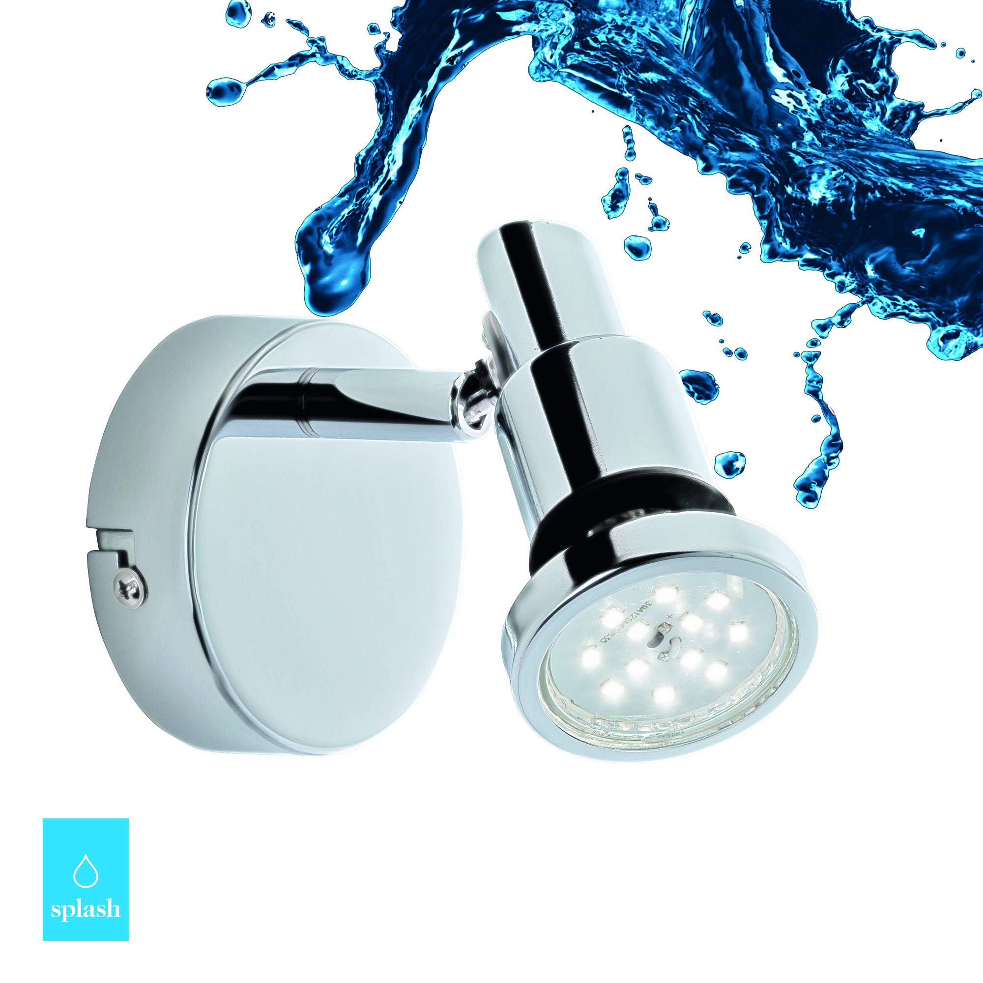 BRILONER Leuchten - Foco LED, Foco de pared, luz de baño, lámpara de baño, IP44, foco giratorio e inclinable, 1x GU10, 4 vatios, 400 Lumen, 3.000 Kelvin, cromo, 80x106mm (ancho x alto)