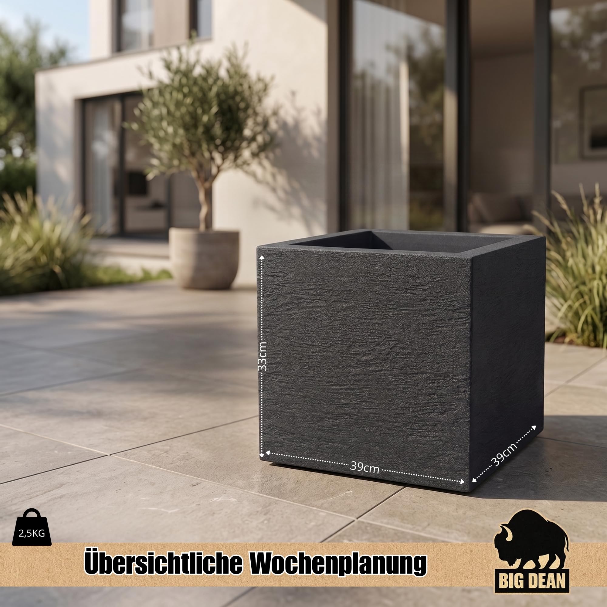 BigDean 2 Stück Blumentopf Gross draussen quadratisch 39x39cm Gross | Made in Europa Design