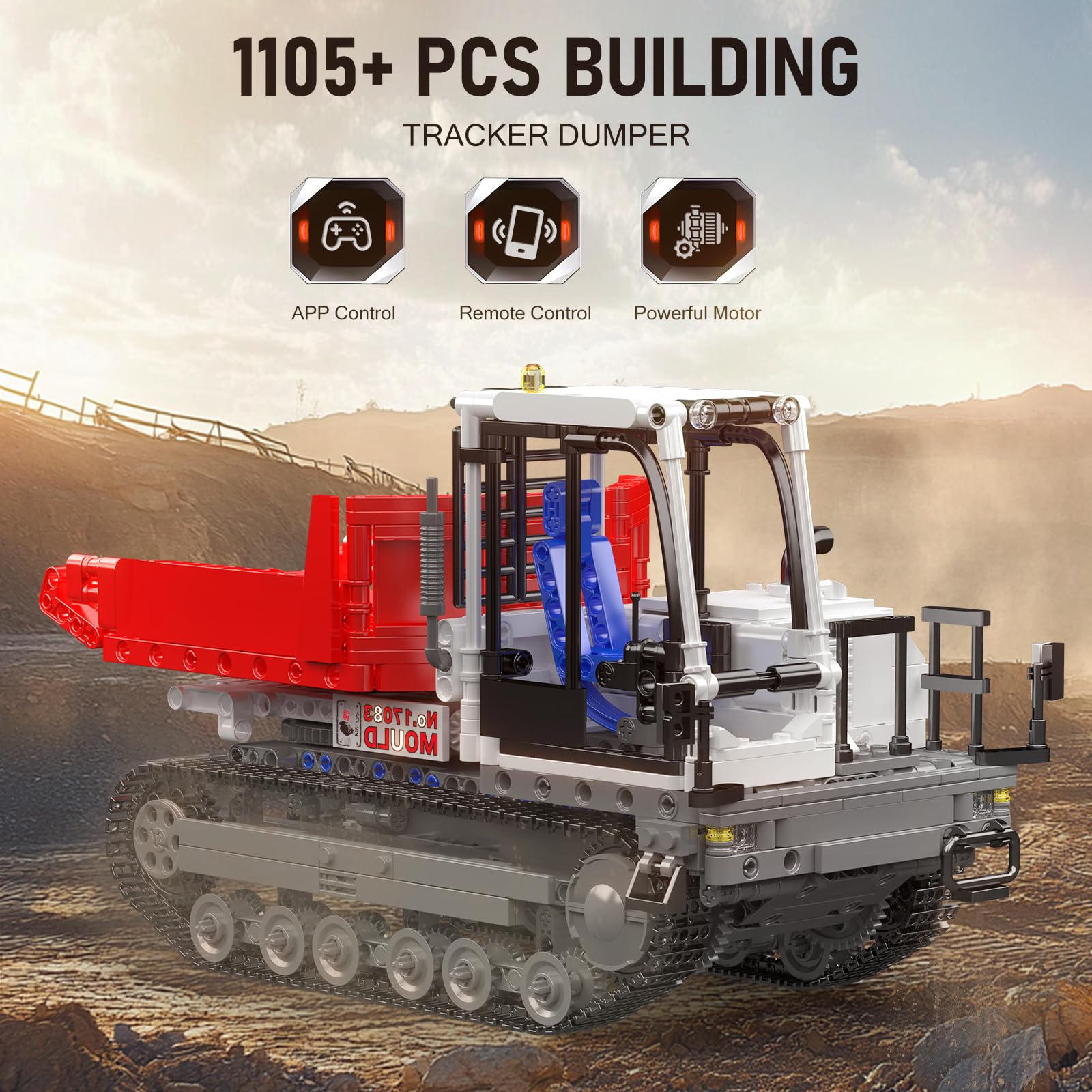Mould King 17083 Verfolgter Dumper Klemmbausteine Bausatz Kit, 1105+ PCS MOC Dumper Klemmblöcke Set mit APP und Fernbedienung, STEM Bauspielzeug für Jugendliche/Erwachsene