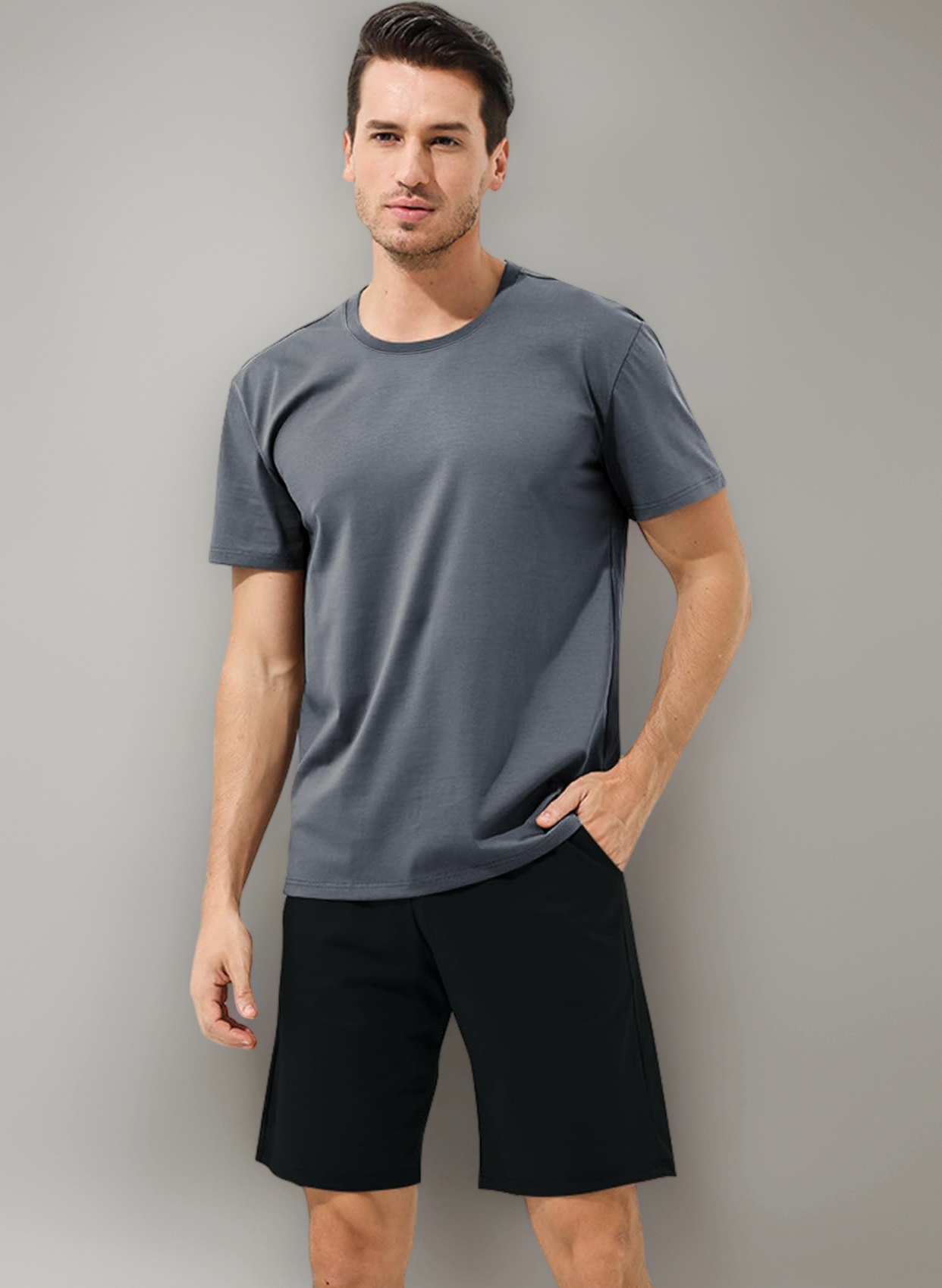 Chalier Cozy Mens Modal Pyjamas Sets Short Sleeve T-Shirts Tops Bottoms Casual Comfortable Nightwear Summer Loungewear for Men Soft Sleepwear Pjs Sets with Pockets