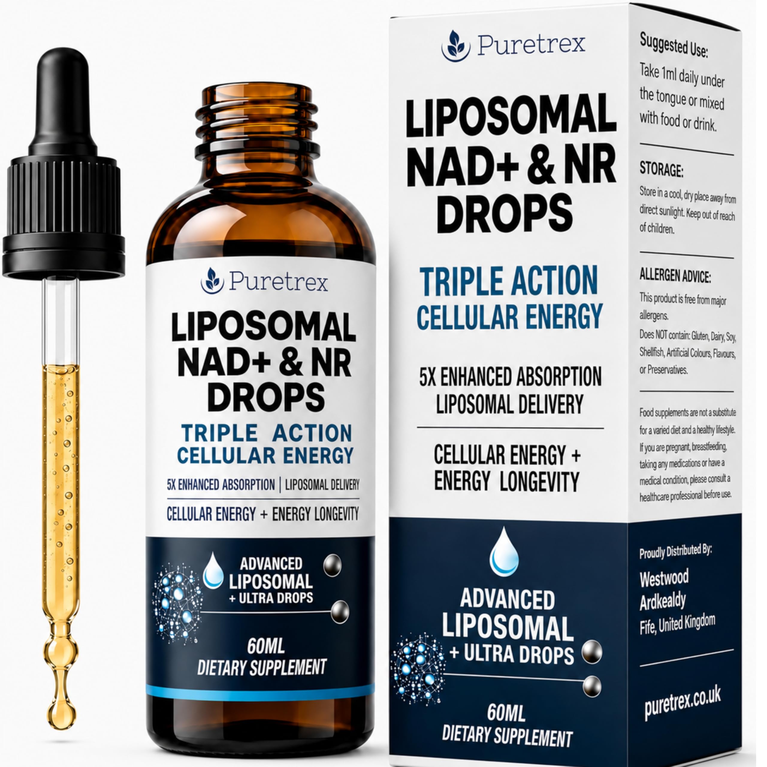 Liposomal NAD+ & NR Drops – 5X Superior Absorption, 60mL (2 fl oz)