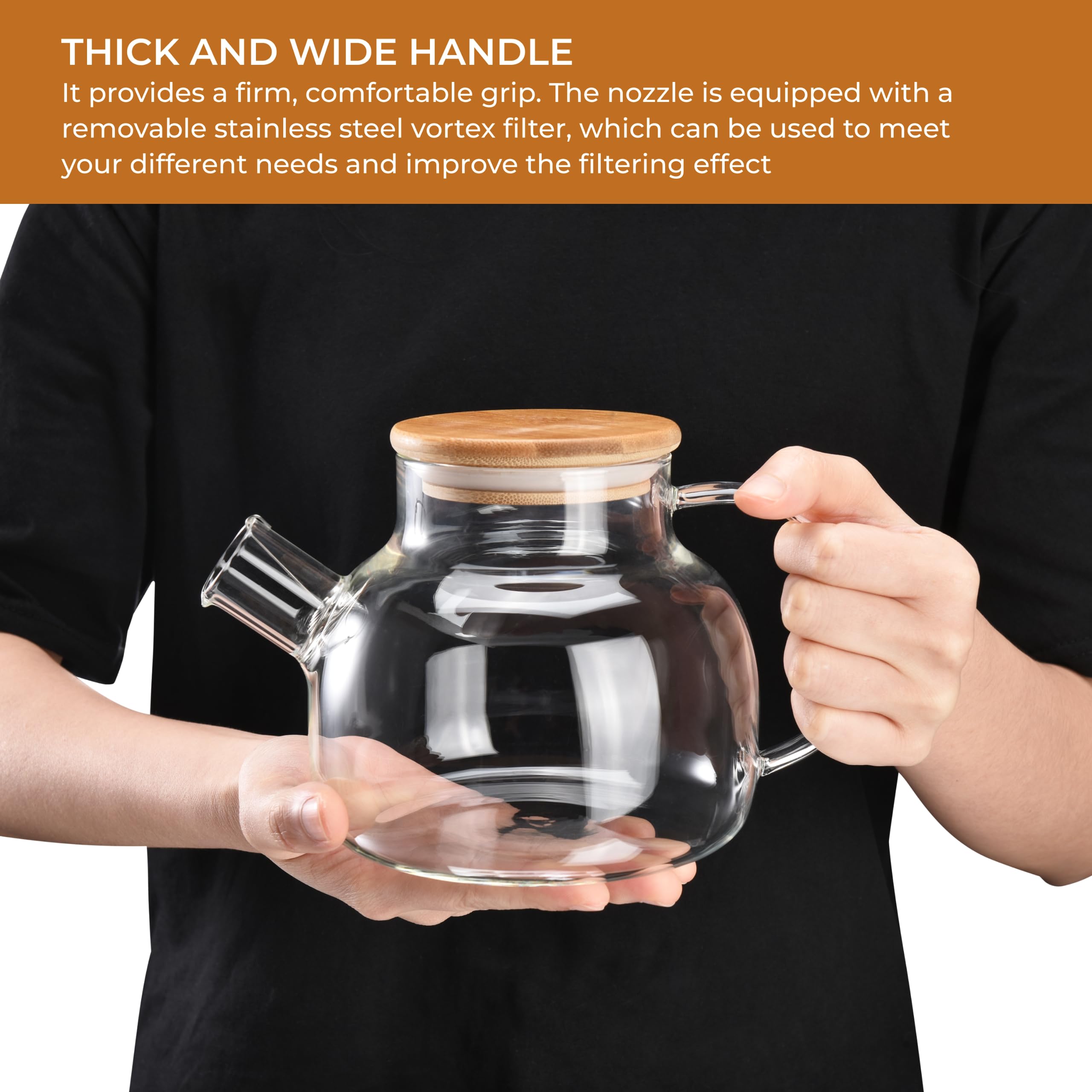 Regal Trunk Glass Teapot - Wooden Lid & Infuser -5
