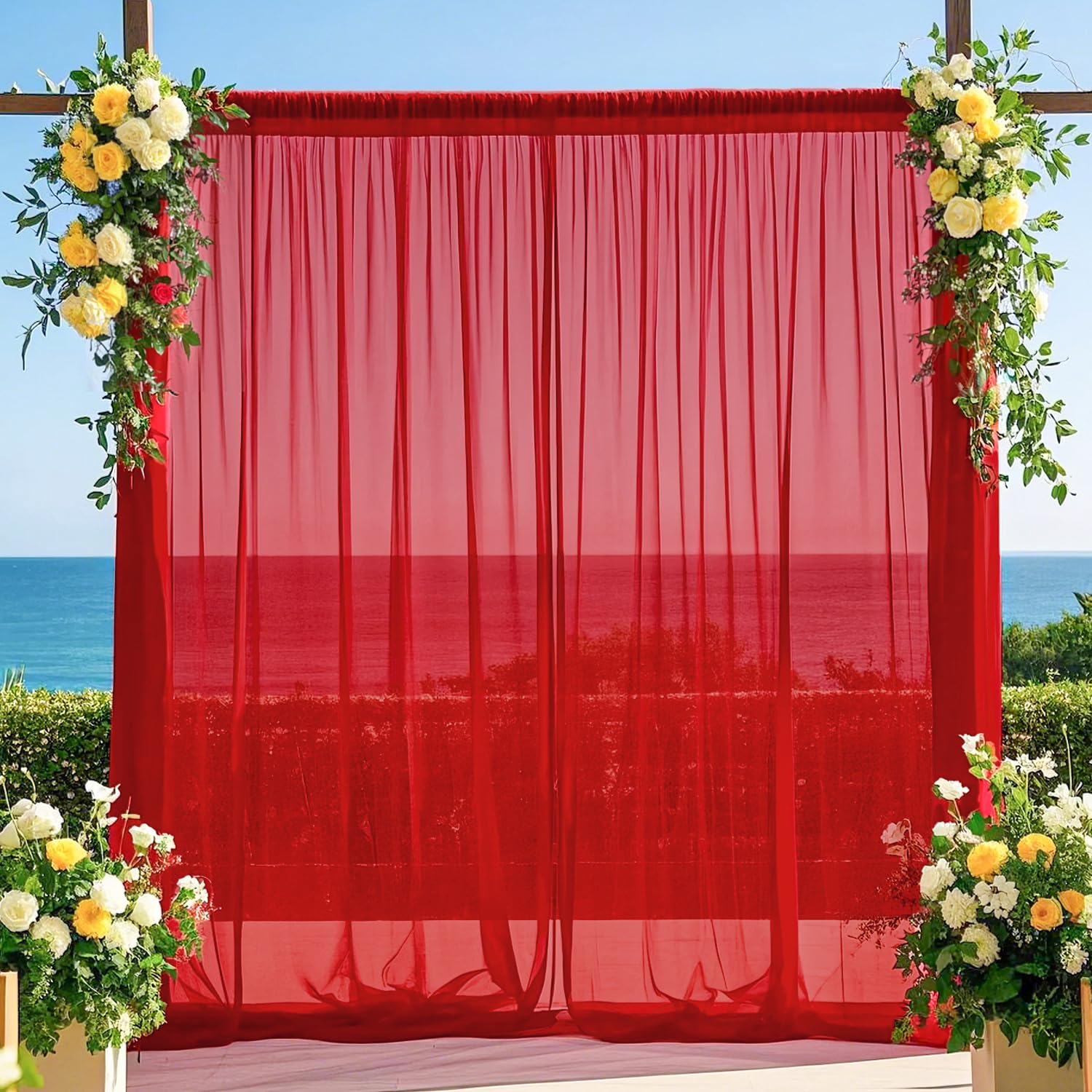 FUHSY Backdrop Curtains Red Drapes for Backdrop 29x120 Inch 2 Panels Chiffon Backdrop Curtains for Parties Red Chiffon Fabric Wedding Drapes Tulle