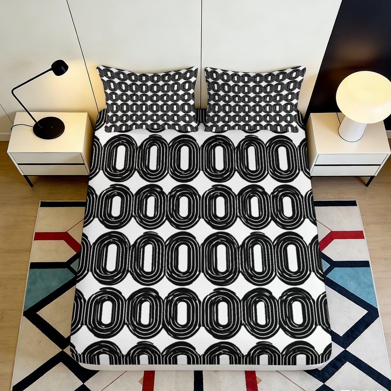 3D Printed Geometric Monochrome Fitted Sheet Microfiber Soft Breathable Abstract Mattress Cover for Bedroom Dorm Decor 90x200x25cm