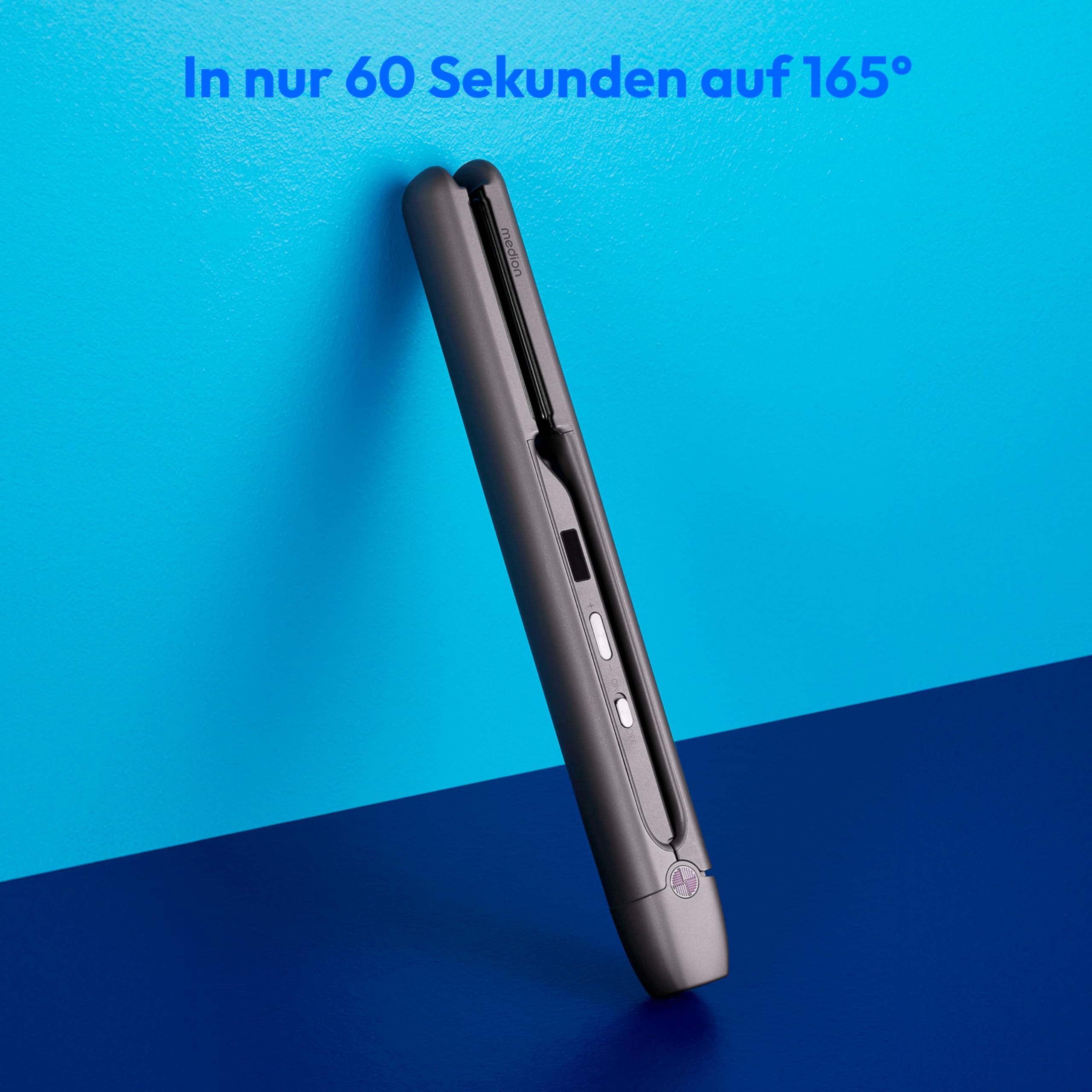 MEDION Glätteisen HS2 (kabellos, Display, 5 regelbare Hitzestufen, 165° bis 210°, breite flexible Keramik - Turmalin Heizplatten, Silikon Schutzhülle, Temperatursensor, Haarglätter) schwarz