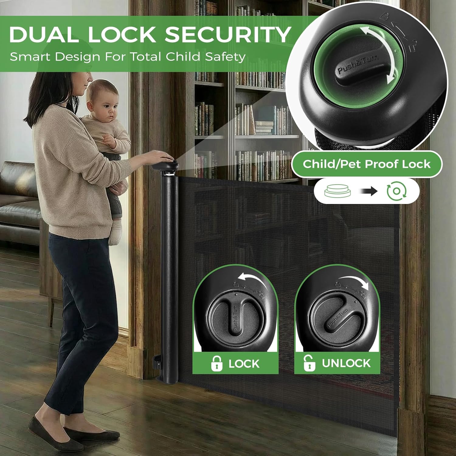 Upgraded 71in Retractable Baby Gates, Mesh Dog Gate with Floor Lock - Safety Gate for Infants, Toddlers, Dogs & Pets, Scratch Resistant Sturdy Gate for Baby Pet Indoor Doorways Kitchen Small Hallways