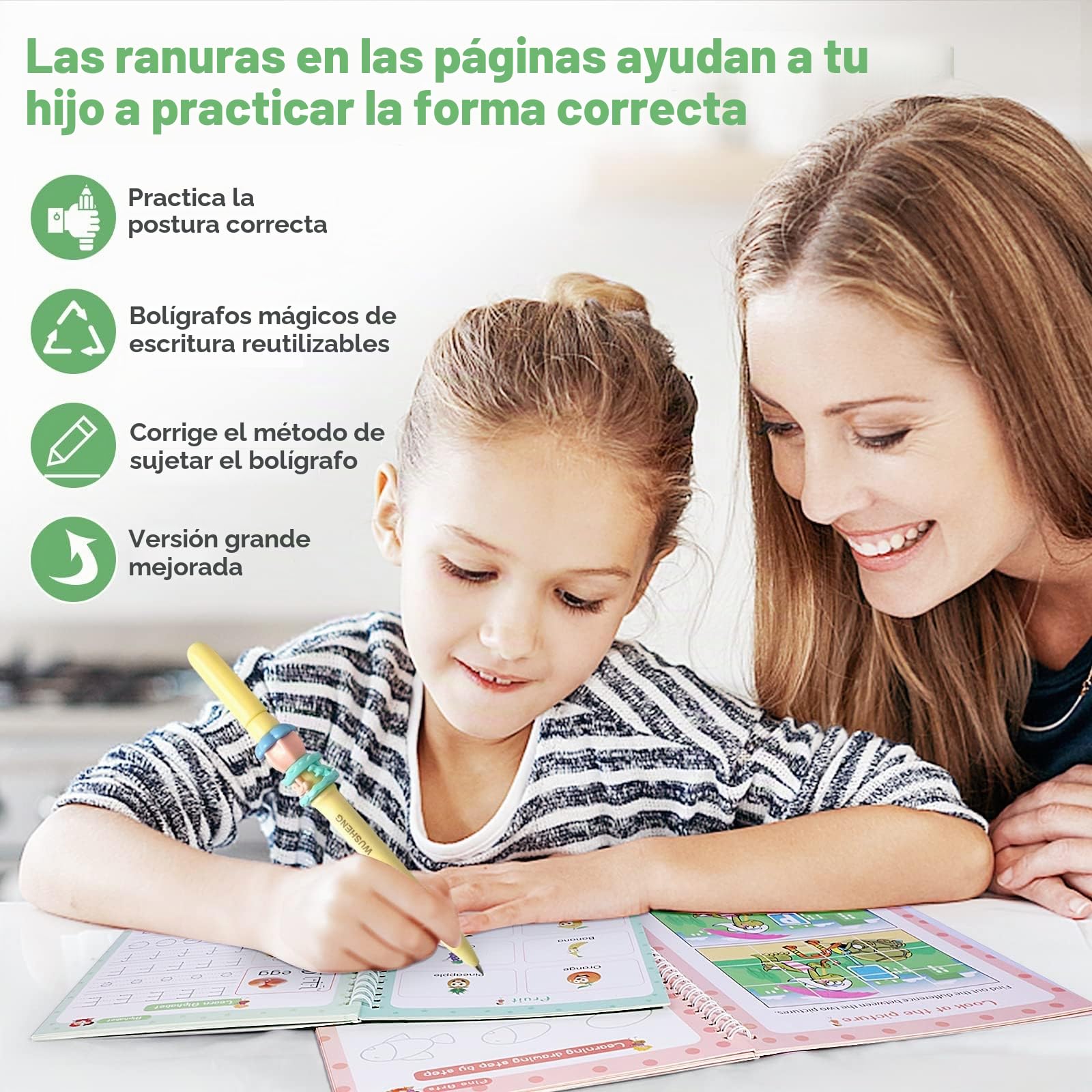 Cuadernos mágicos de escritura a mano, práctica de escritura con bolígrafo mágico, reutilizable, diseño de ranuras para niños, libros para el aprendizaje infantil
