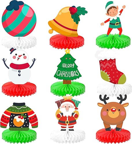 KatchOn, Centro de mesa de suéter feo para decoraciones de Navidad, paquete de 9, decoraciones de fiesta de suéter feo, centros de mesa de fiesta de