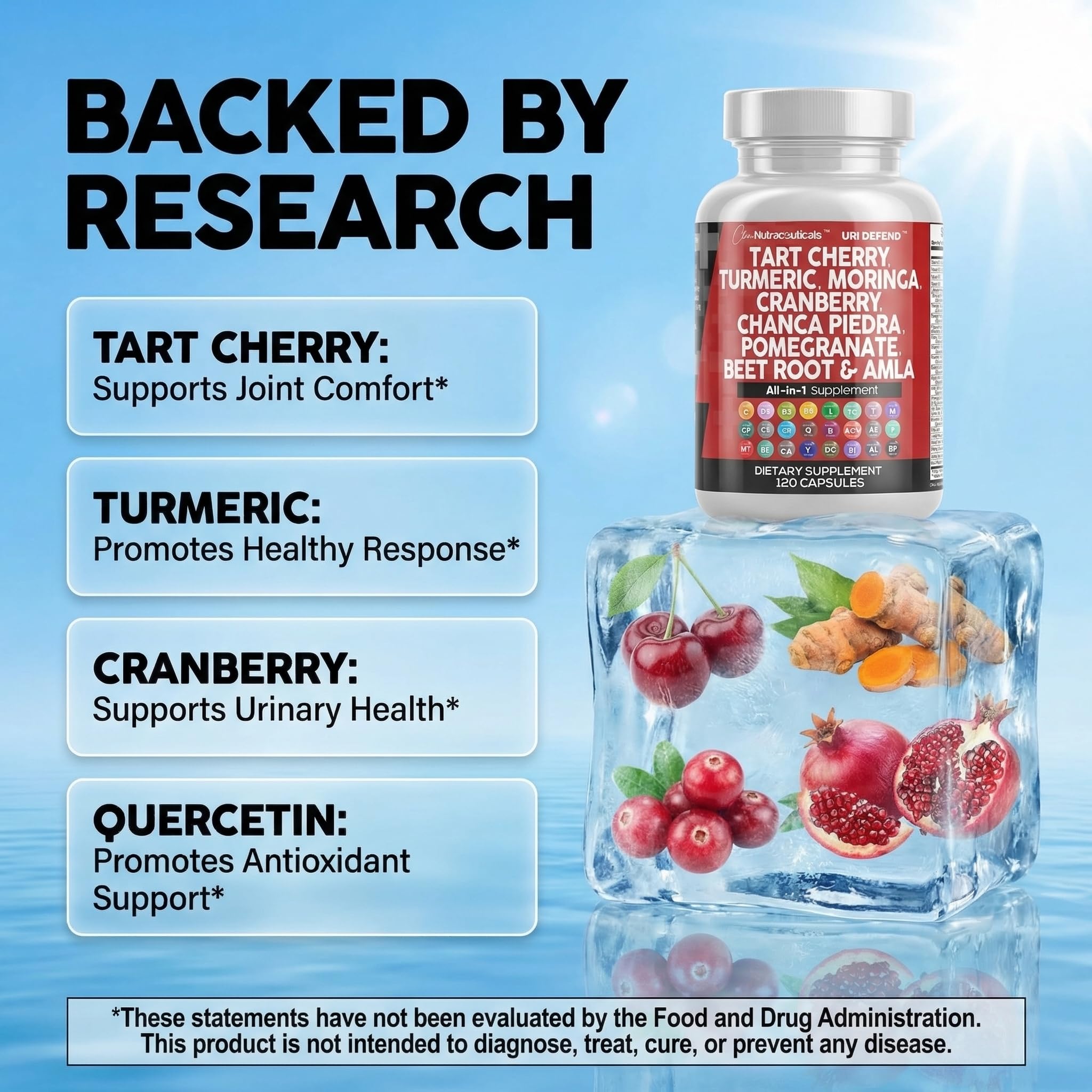 Clean Nutraceuticals Tart Cherry Extract Capsules with Turmeric Moringa Cranberry Chanca Piedra Celery Quercetin ACV Pomegranate L Selenomethionine - Uric Levels - 120 Ct — Amazon image 3