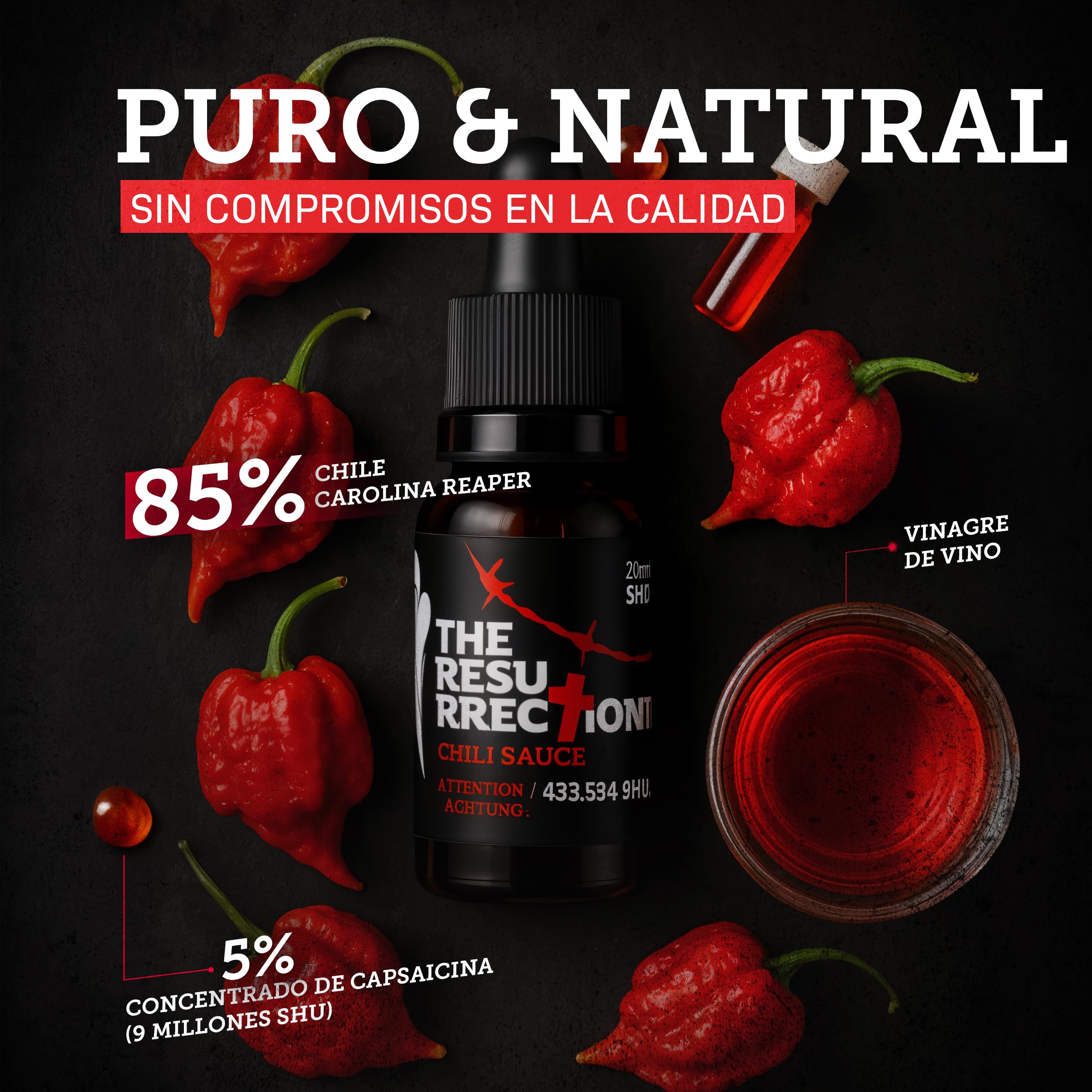 Salsa Extremadamente Picante Carolina Reaper 433.534 SHU Fermentación Artesanal 20 ml