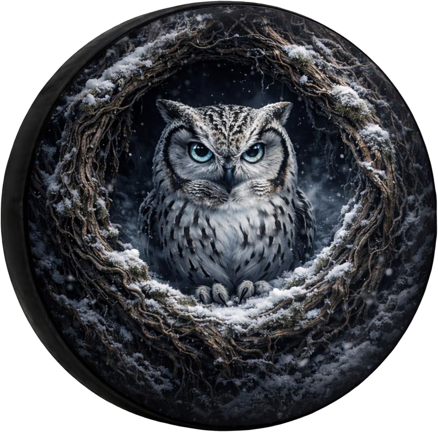 ThangPham Shop Majestic Owl Spare Tire Cover with/Without Backup Camera Hole, Forest Owl Winter Nest Design, Wildlife Bird Wheel Cover