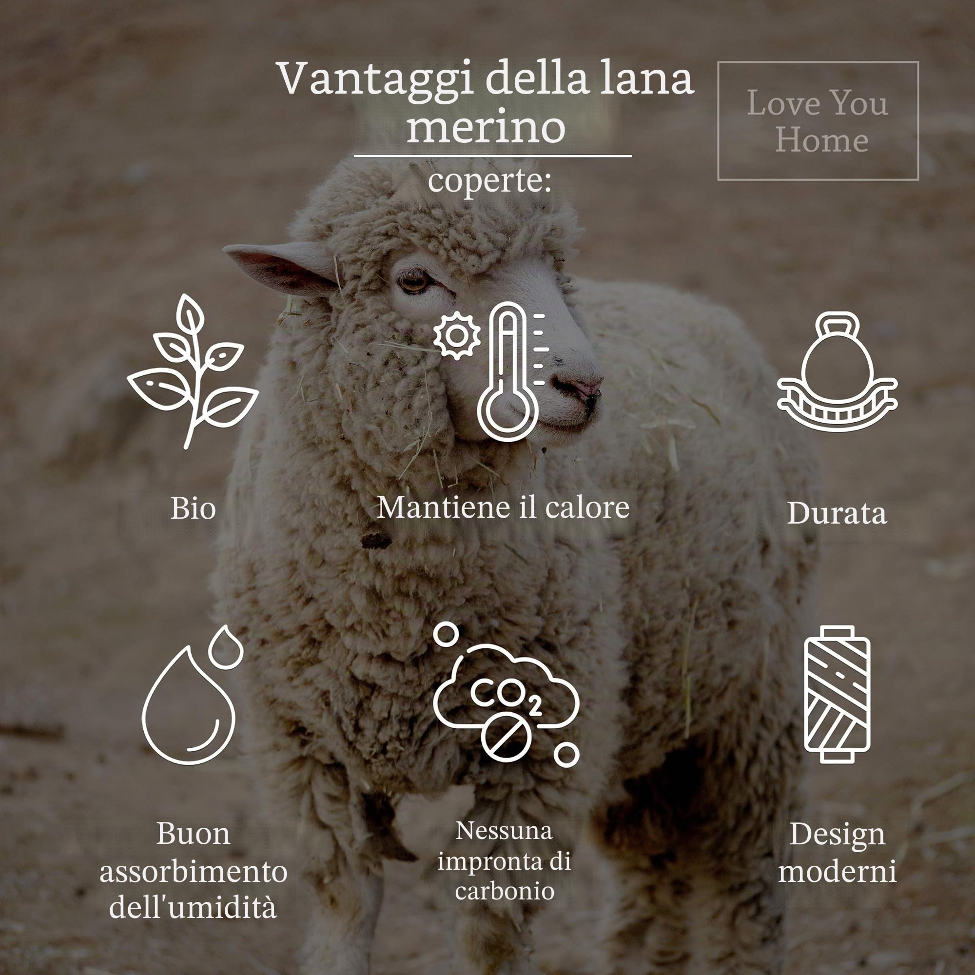 LYHome Plaid in Lana Merino, Coperta Calda per Divano e Letto, 140x200 cm | Copriletto Morbido 80% Lana, 20% Nylon, OEKO-TEX. Leggera 4 Stagioni - Plaid da Divano, Campeggio, Auto | Beige, Bianco Rombi