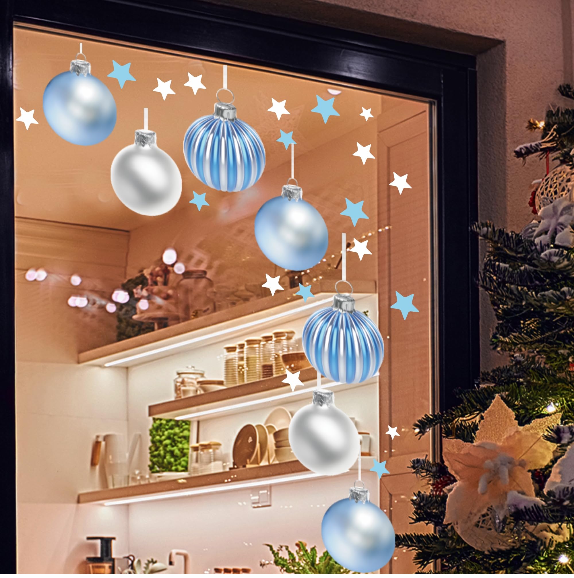 Decalcomanie decorative per finestre natalizie con effetti 3D rossi e bianchi, palline in vinile per Natale, adesivi a tema natalizio per finestre, decorazioni fai da te per feste, non sbiadiscono,