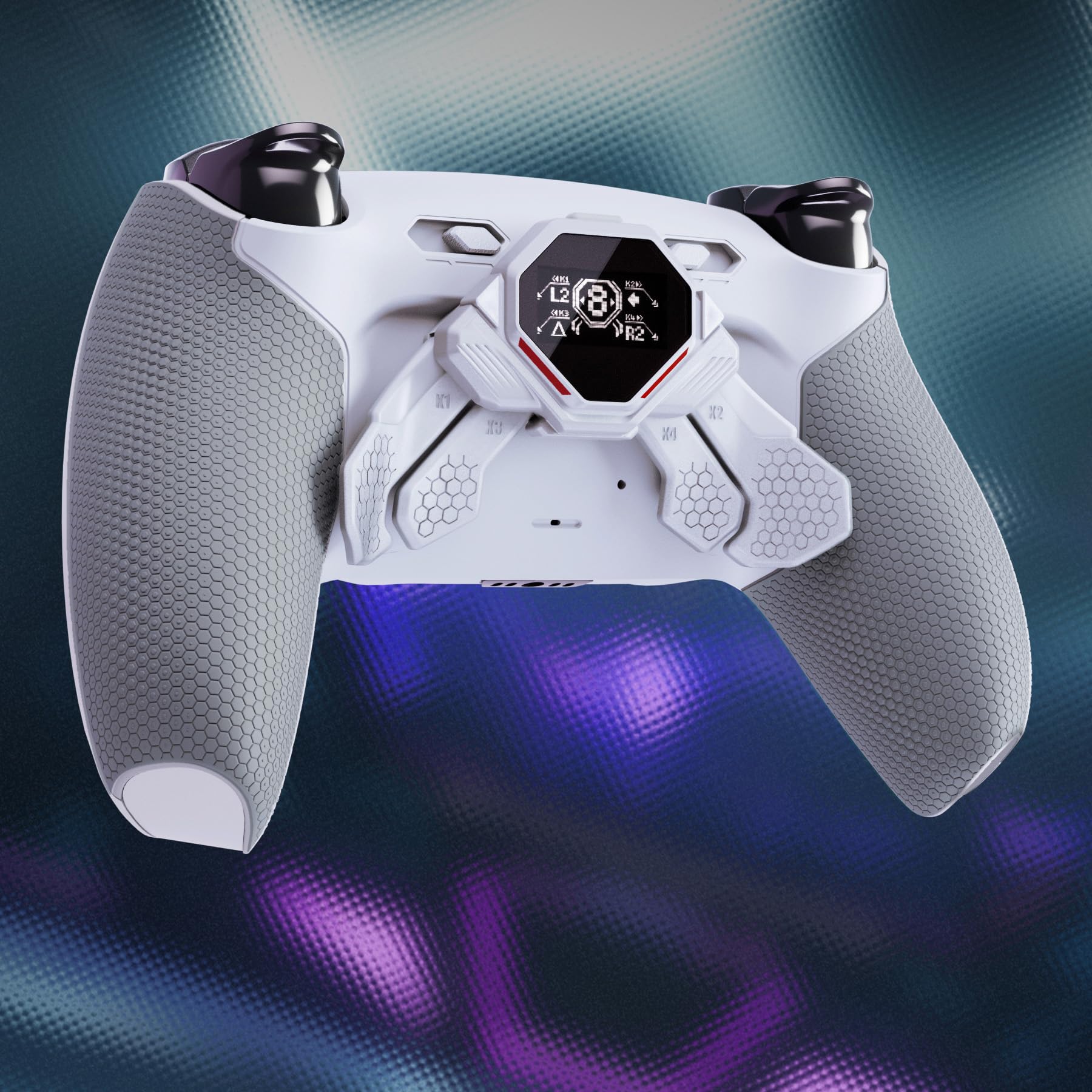 eXtremeRate SPARK Remap Kit per ps5 Controller BDM-030 040 050, Display OLED + Clicky Trigger Stop + Grip Ergonomici, 4 Palette Tasti Posteriori Rimappabili Accessori per ps5 Joystick, Grigio