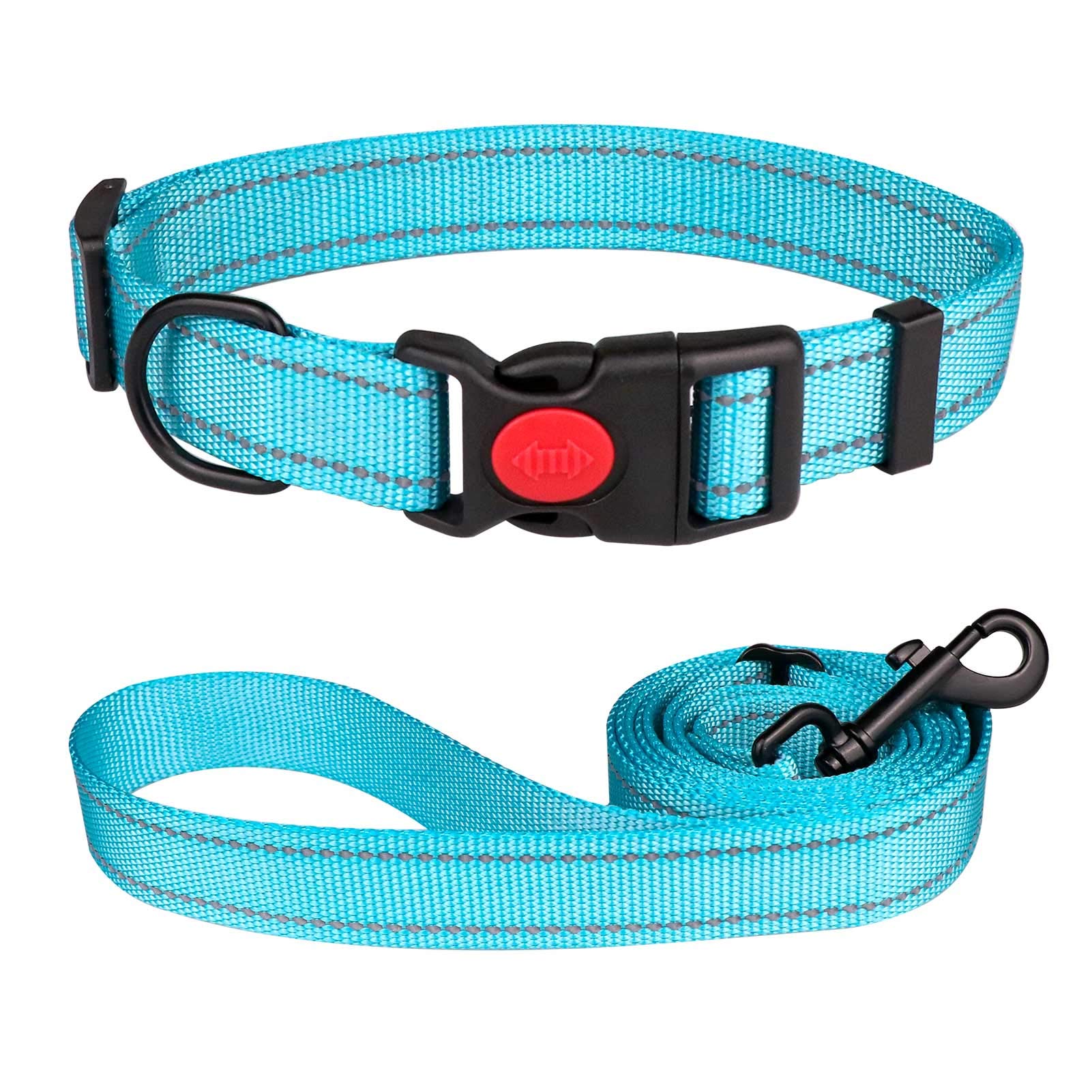 Reflective Dog Collar and Leash Set with Safety Locking Buckle Nylon Pet Collars Adjustable for Small Medium Large Dogs 3 Sizes(L)