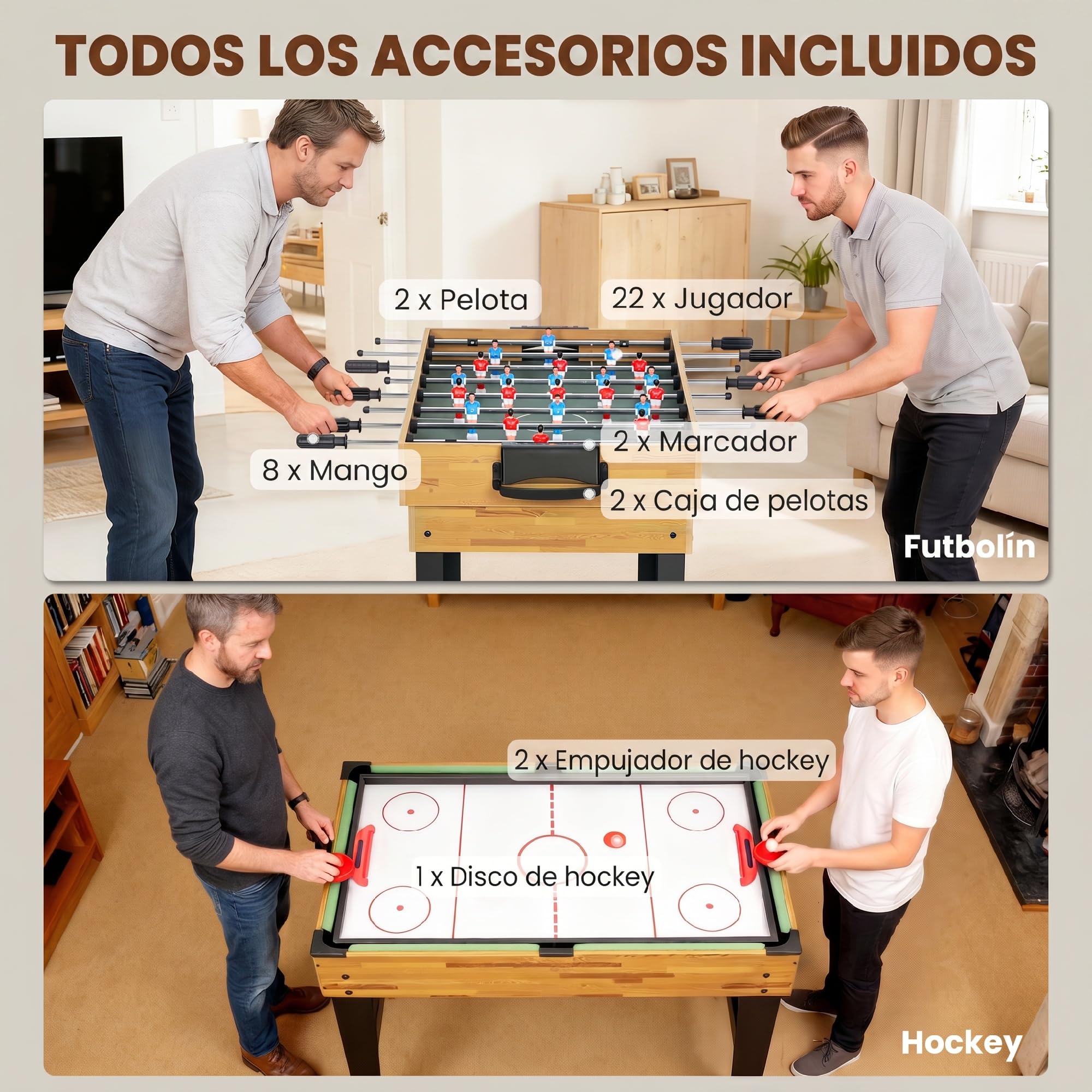 SPORTNOW Mesa Multijuegos 13 en 1 para Adultos Natural Negro