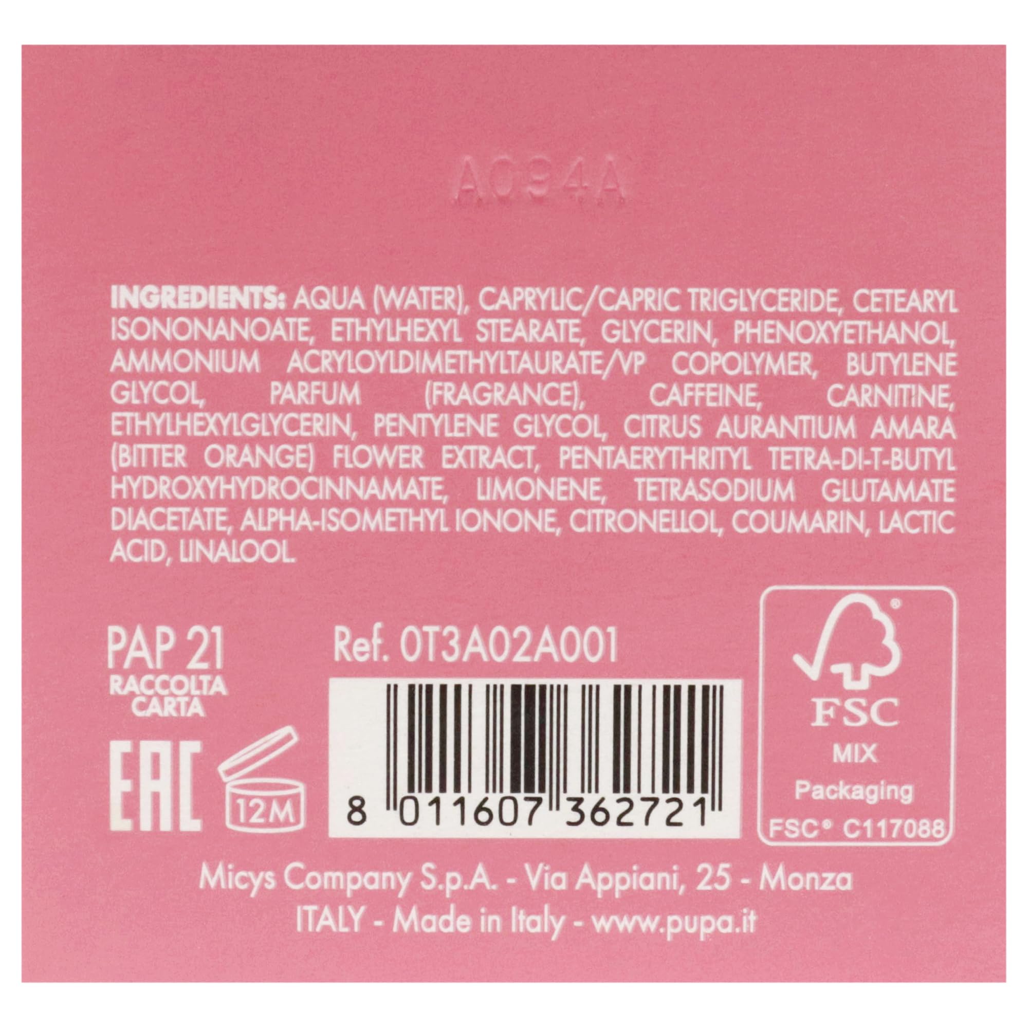 PUPA, RESHAPE MY BODY - Esposas para césped crema, 250 ml