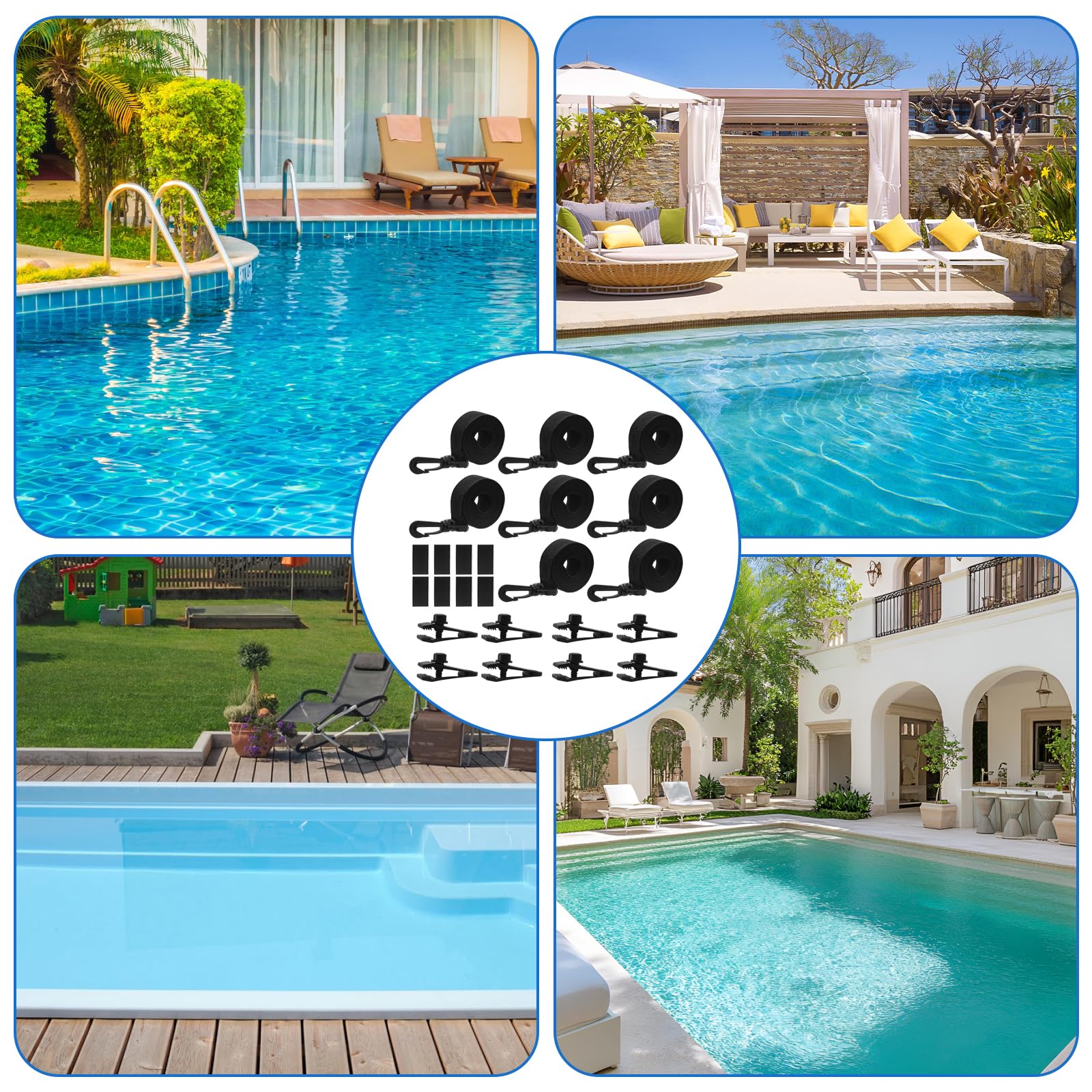 Rwbimti Juego de 8 bandas de sujeción y grapas para enrollador de piscina, especialmente para enrollador de piscina, rodillo de piscina para cubierta solar, enrollador de lona de piscina