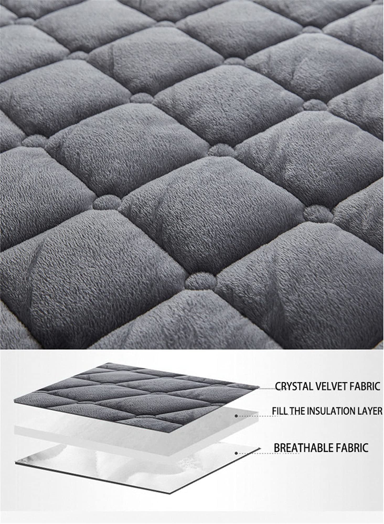 Gesteppte Matratze Pad Protector Atmungsaktiv Solide Farbe Elastische Bettlaken Crystal Velvet Twin Matratze Abdeckung Bettdecke (Farbe : Grau, Größe : 200x220cm)