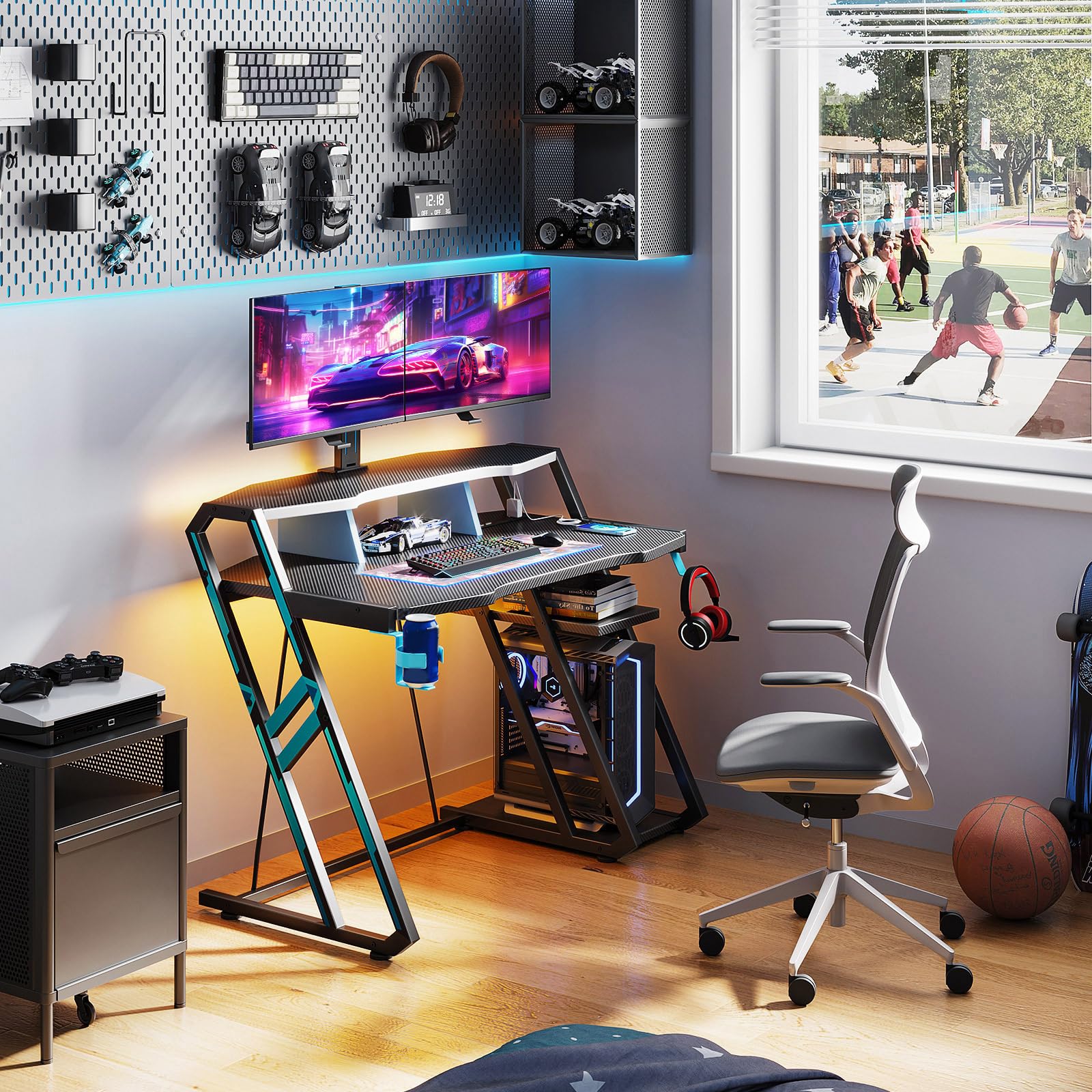 AODK ゲーミングデスク パソコンデスク ラック&コンセント付き 幅100cm Amazon | AODK ゲーミングデスク パソコンデスク コンセント付き