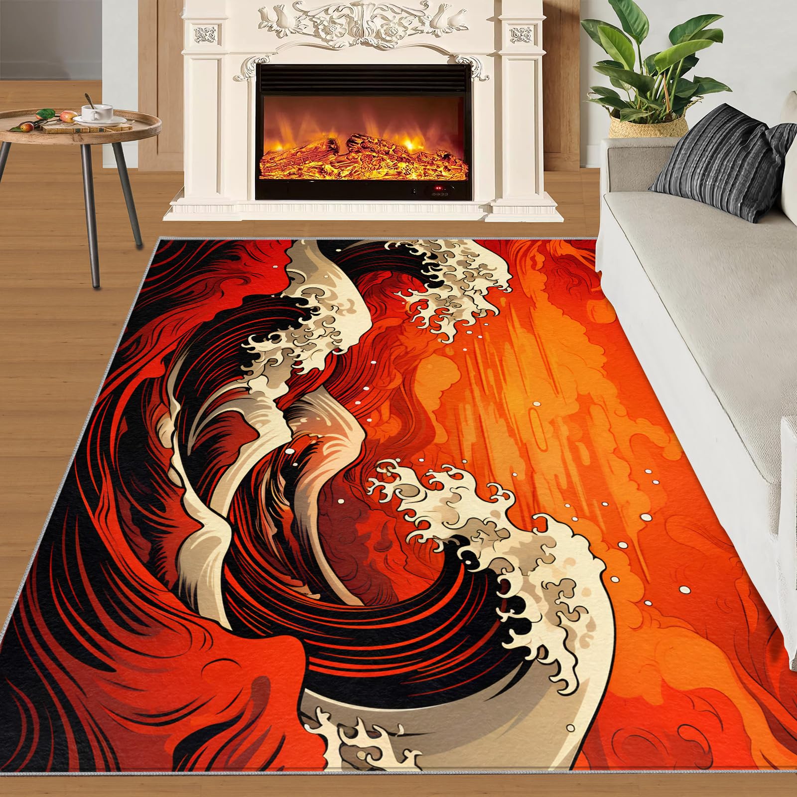 Amazon.com: Japanese Wave Carpet - 5x6 Rug, Red Great Wave Area