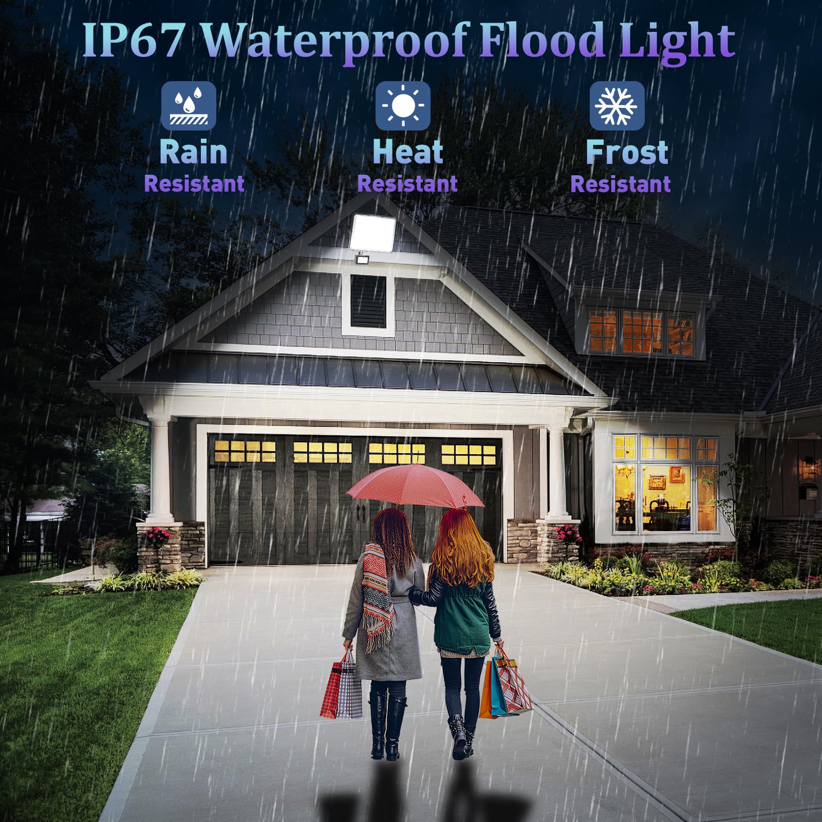 LED-Außenstrahler mit Detektor, 2 Stück, 50 W, 5000 lm, LED-Spot für den Außenbereich, mit Detektor, IP67, wasserdicht, Außenstrahler, 6500 K, Sicherheitsleuchte für Garten, Garage, Patio