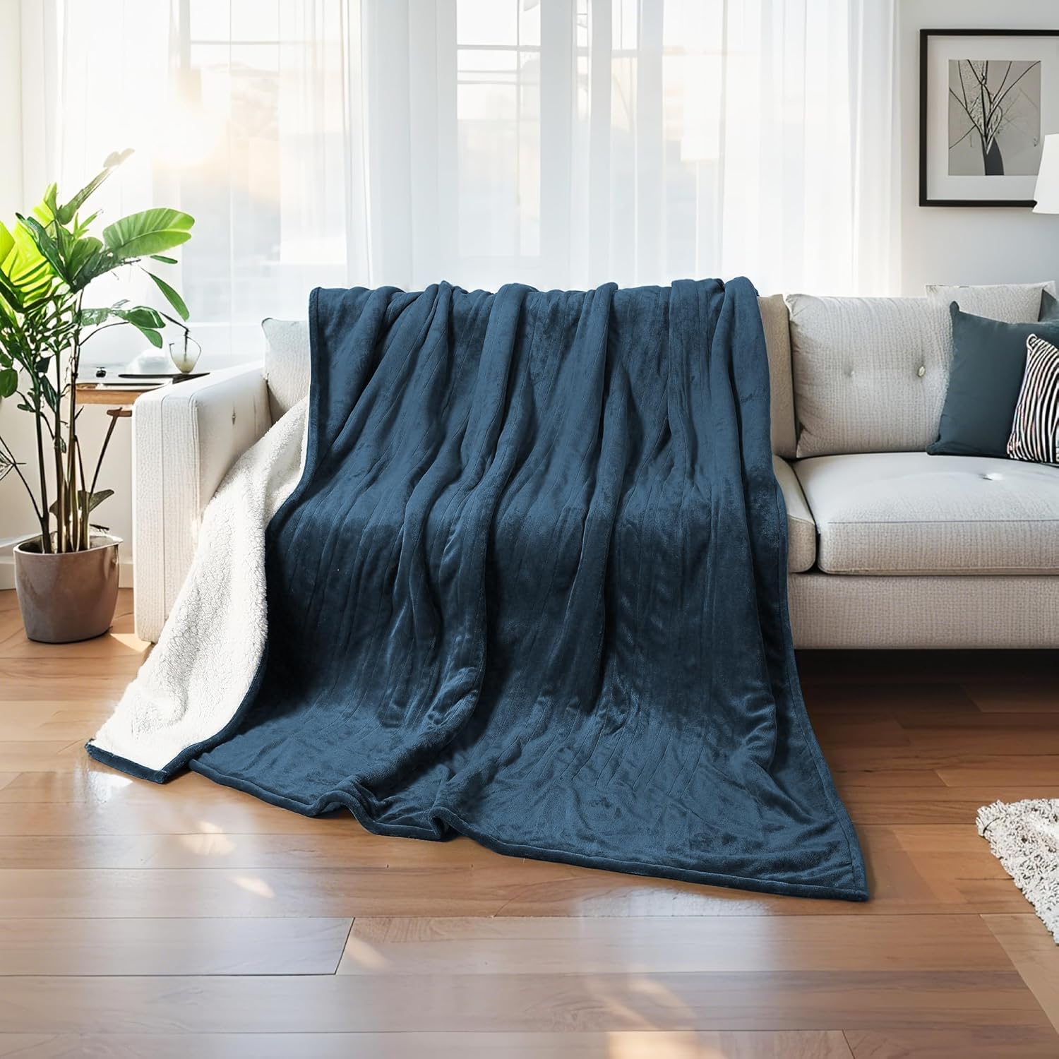 Electric Blanket Twin Size 62" x 84" Thickened Flannel and Sherpa Heated Blanket,10 Hours Timer Auto-Off,5 Heating Levels,for Bedroom Office Couch,Dark Green - Image 7