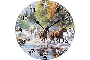 Elegant Equine Timepiece: Non-Ticking 10" Horse Painting Wall Clock