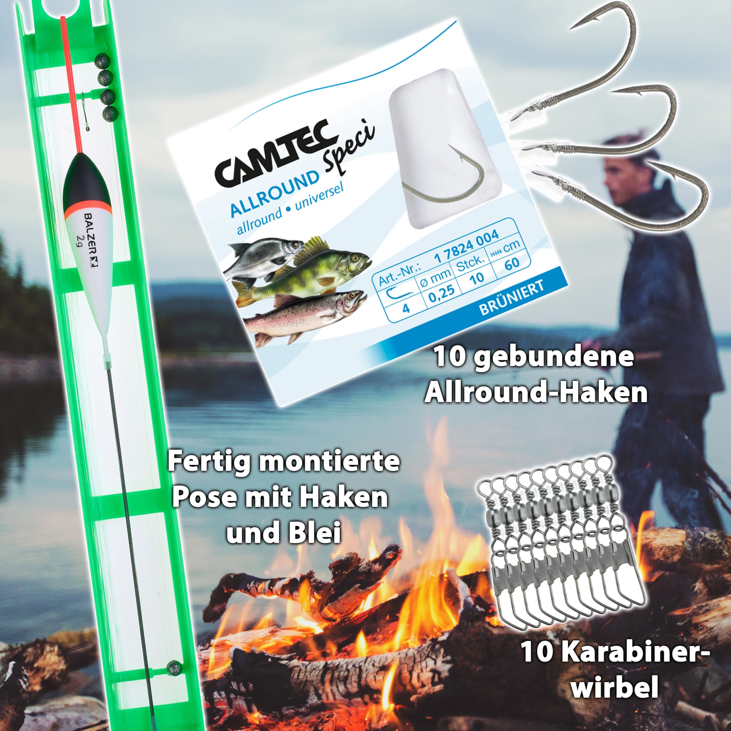 Fischzeux Survival Angelset - Outdoor Mini Reiseruten Set komplett, extra kompakt