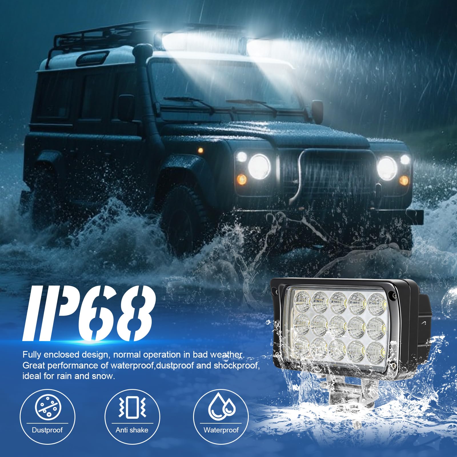 Faro da lavoro LED 2 x 45W,12v 24v,Faretto Faro Luci da Lavoro a led,Off-road Fendinebbia Impermeabile Per Trattore Auto Fuoristrada Moto 4WD SUV ATV Camion