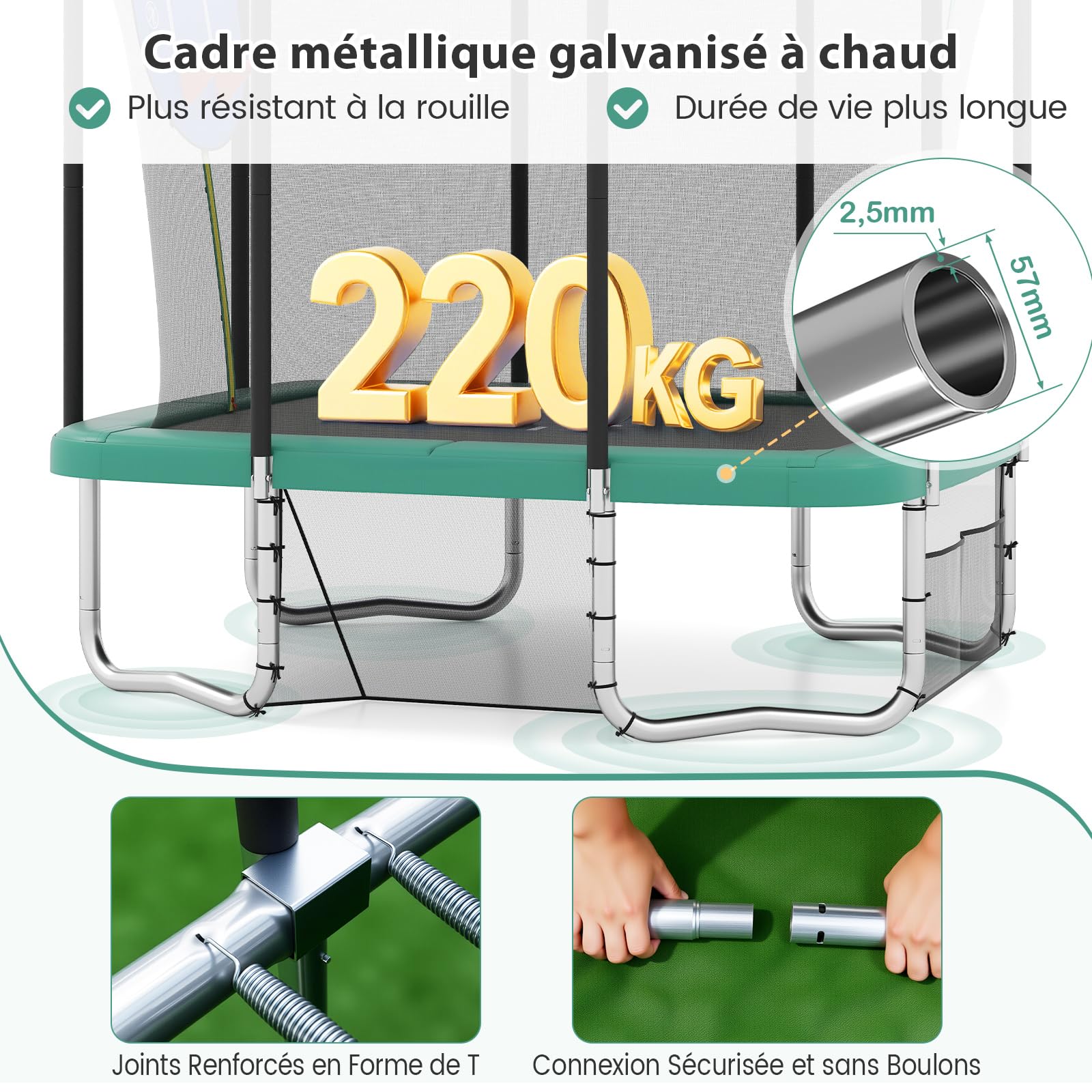 COSTWAY Trampoline Exterieur Enfant Adulte 317x255 cm, Panier de Basketball, But de Football, Échelle, Trampoline Rectangulaire, 68 Ressorts, 2 Portes Zippées, Boucles de Sécurité, pour 3 Ans+