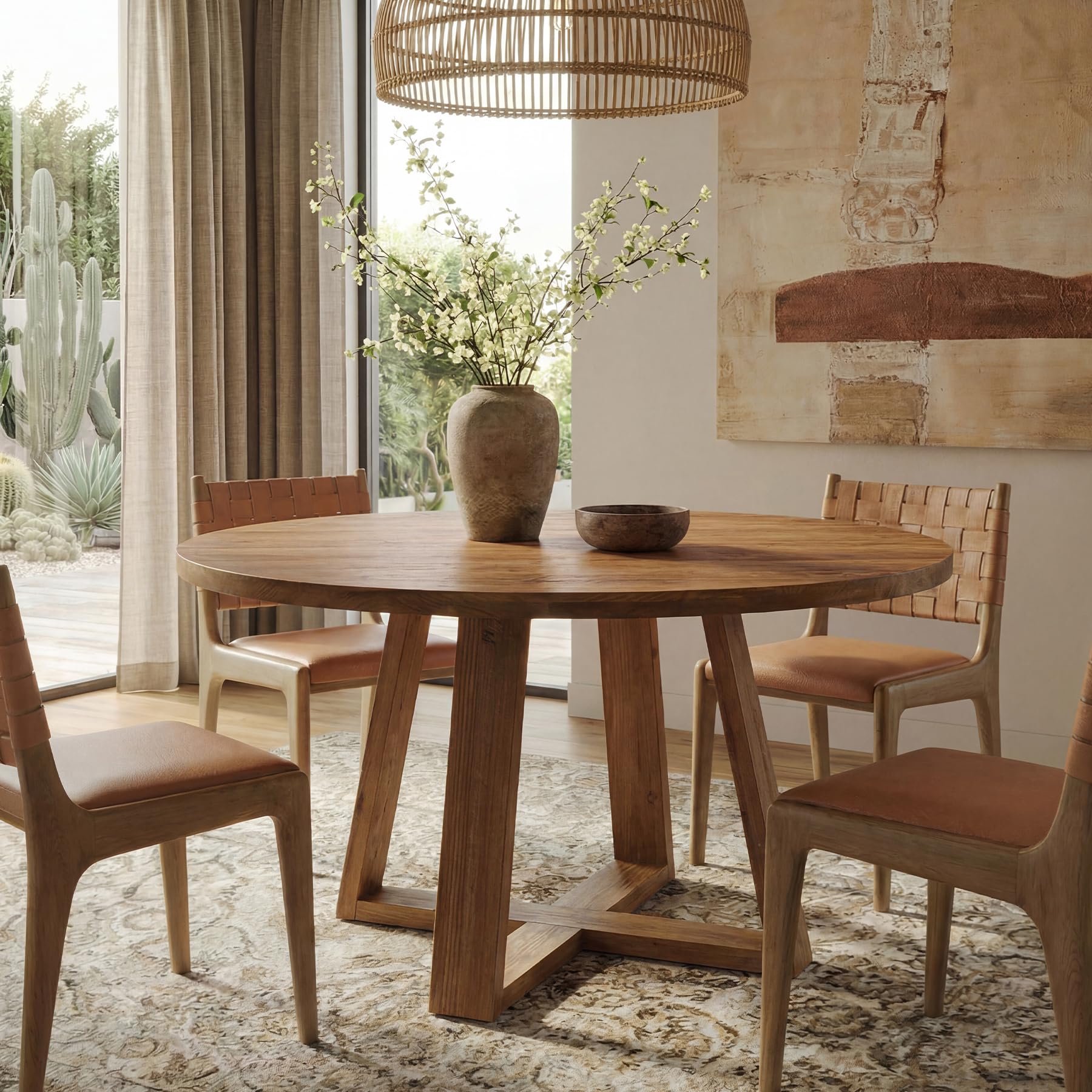 Runder Esstisch 120 cm Massivholz – Landhausstil Küchentisch für 4 Personen, rustikaler Holztisch mit stabilen A-Beinen & Warmer Eichenoptik für Esszimmer, Küche, Wohnzimmer