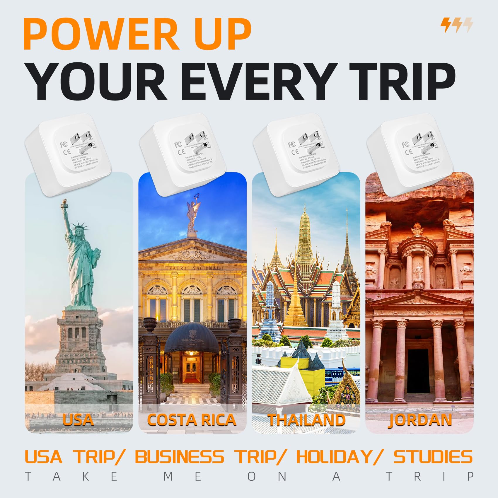 Adattatore Presa Americana, Adattatore USA mit 3 USB 2.4A Europa Spagnola 2-Pin a 3-Pin USA per Messico, Canada, Tailandia, Perù, Colombia, Tipo B