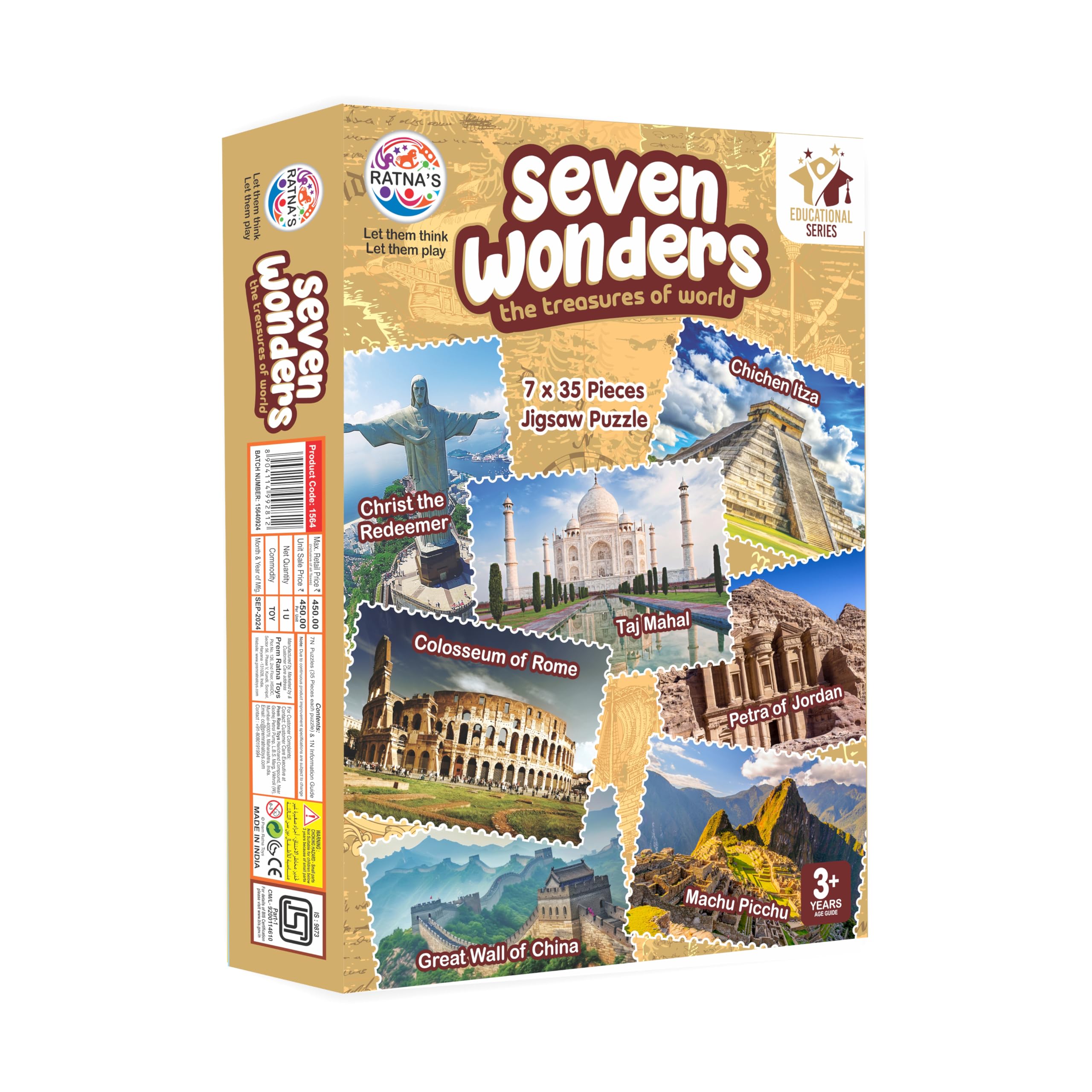 Ratna's 7 Wonders of The World Jigsaw Puzzle | 7 x 35 Pieces Different Jigsaw Puzzles Size 26.3 x 18.8 cm with an Information Guide Inside
