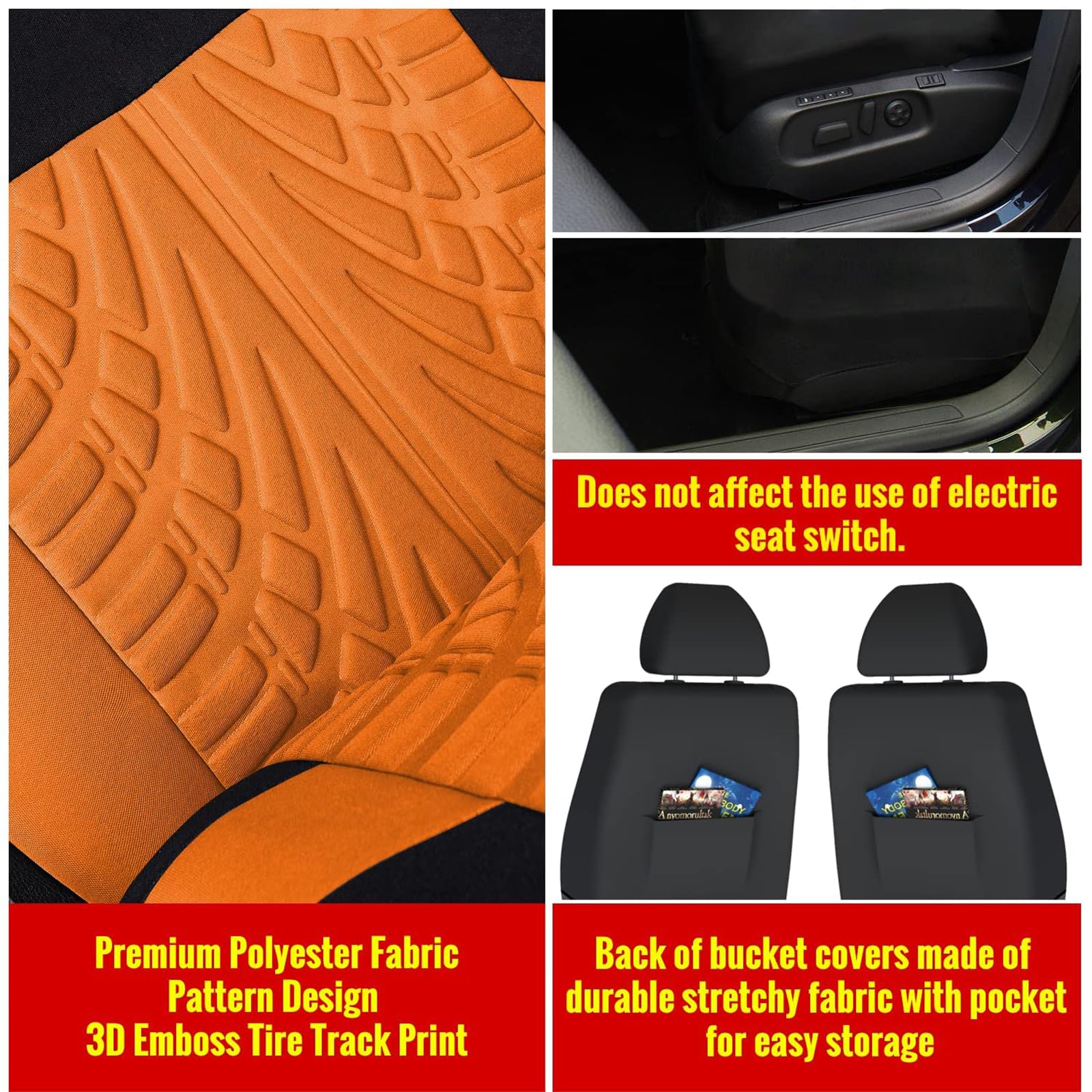 MarxaN Ensembles Housses de Siège Voiture pour R-enault Captur -I /2014-2018, Coussin Siege Vant et Arrière Respirante Amovibles Antidérapante Intérieurs Accessoires,H/Orange