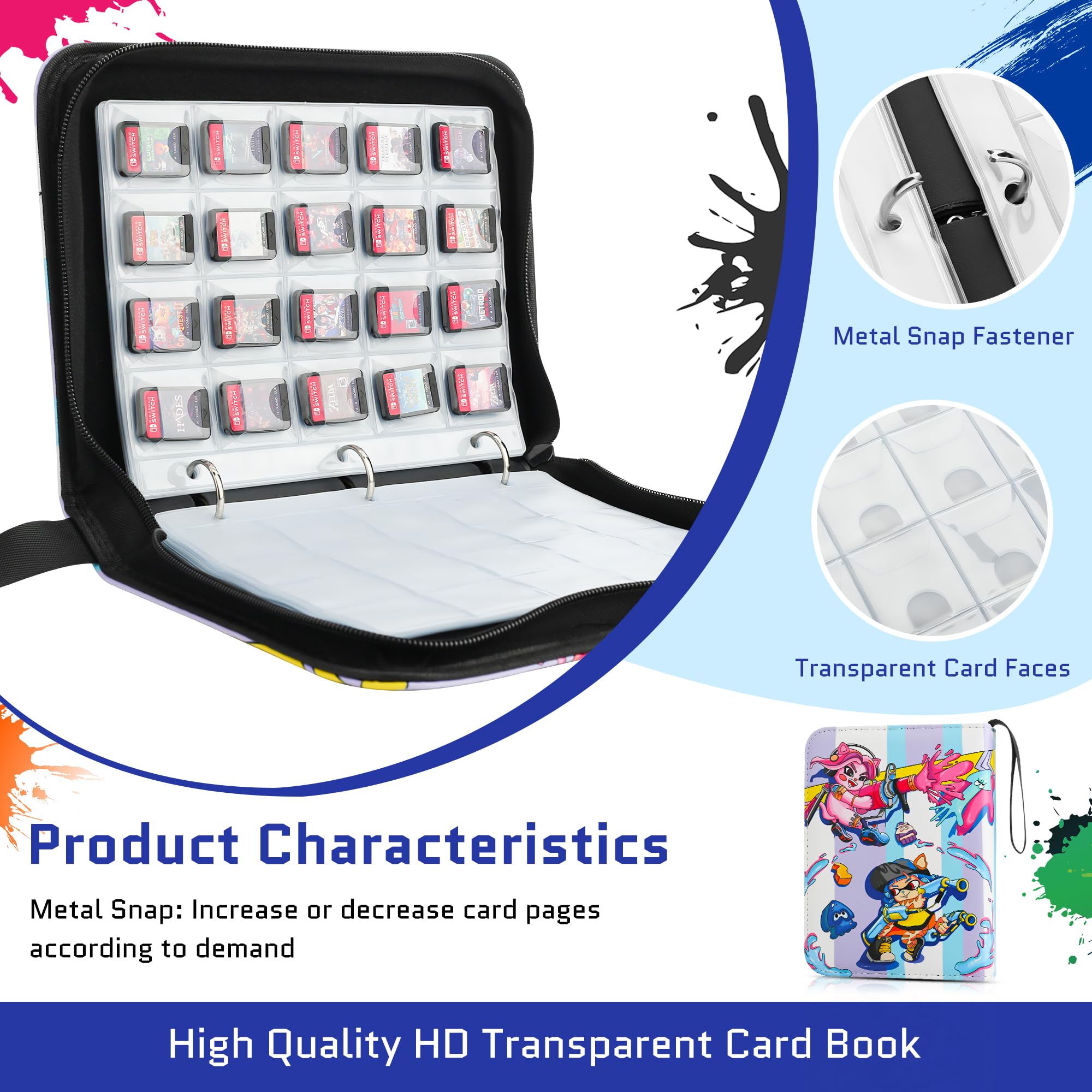 Amazon.com: GLDRAM 300 Pockets of Amiibo Card Binder for Splatoon 3, NFC  Tag Switch Game Cards Holder Book with Graded Card Sleeves Binder Sheets,  Cartridge Organizer Mini Card Collection Album for Amiibo