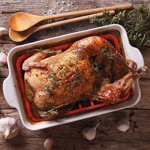 Miniatura 4 de Paquete de 2 estantes de silicona para asar antiadherentes, fáciles de limpiar, para cocinar, hornear y cocinar al vapor (paquete de 2 unidades,