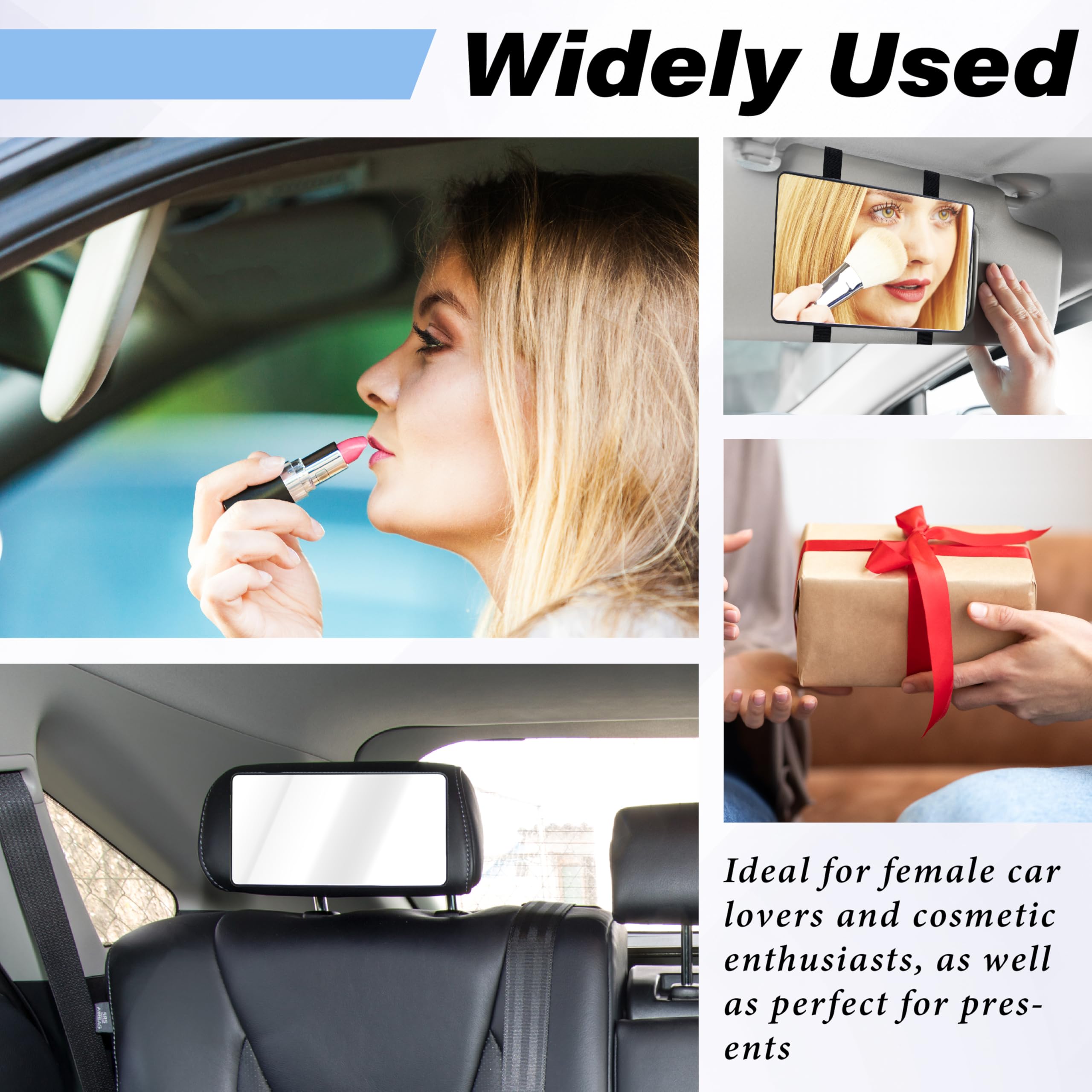 2 PCS Car Sun Visor Mirror Cosmetic Makeup Mirrors with Straps HD Car Interior Cosmetic Mirror Universal Sun — view 7