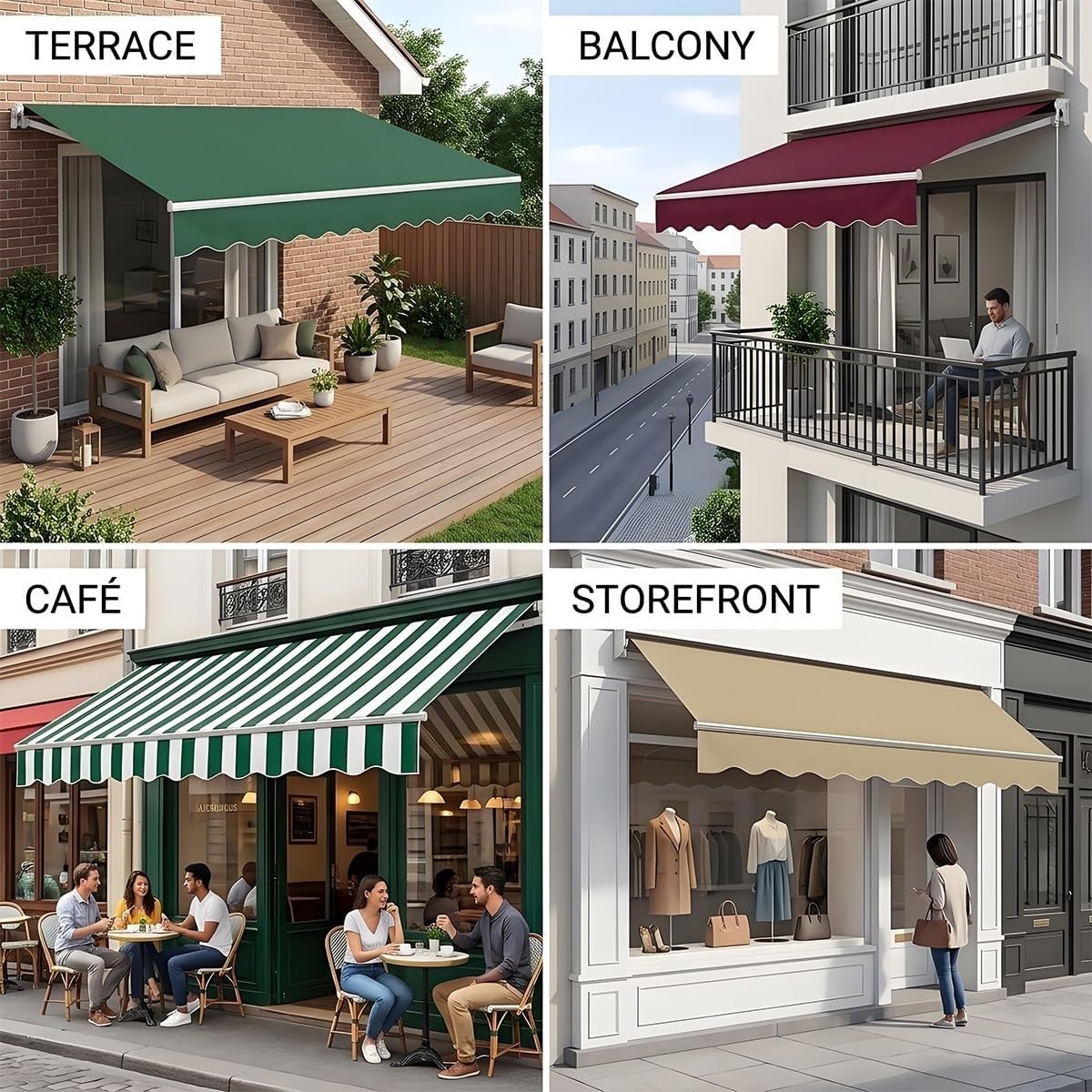 Tessuto di Ricambio per Tenda da Sole 200cm 250cm 400cm 500cm 600cm Telo Tenda da Sole, Poliestere Resistente Ai UV, Tela di Ricambio per Patio, Terrazzo, Esterno(P,300x250cm)