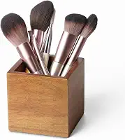 Organizador de pincéis de maquiagem de madeira de acácia para penteadeira, suporte de caneta e lápis para mesa, organizador de mesa para marcador de loja, pincel de maquiagem, controles remotos
