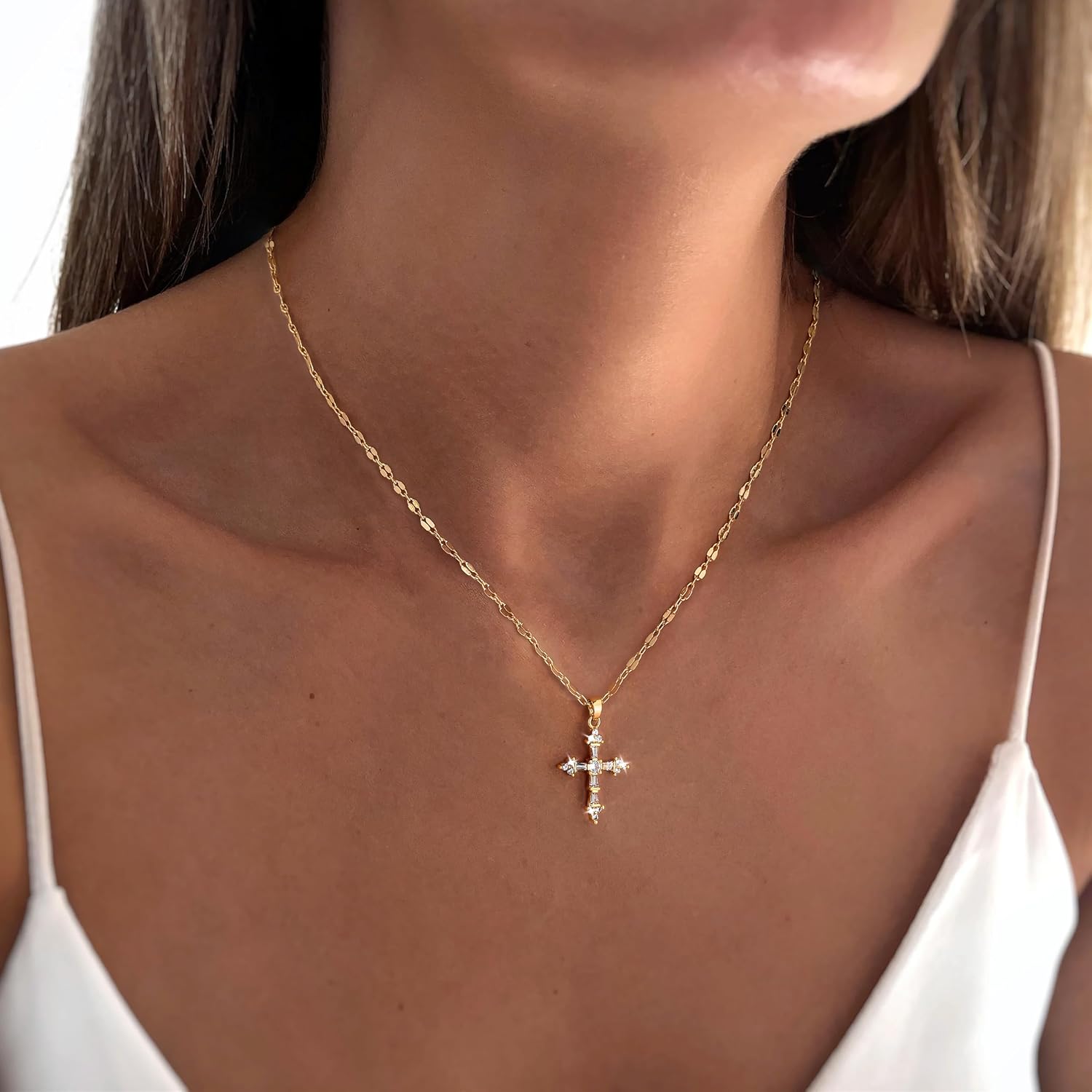 Cross Necklace for Women,14K Gold Plated Cross Pendant Necklace Jewelry