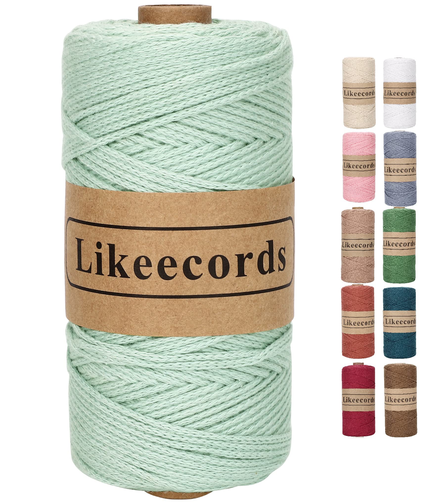 Likeecords 100% Cotton Crochet Bag Cord 2mm 170m Macrame Cord 2mm Crochet Thread Macrame Rope Gift for Knitter (Light Green)