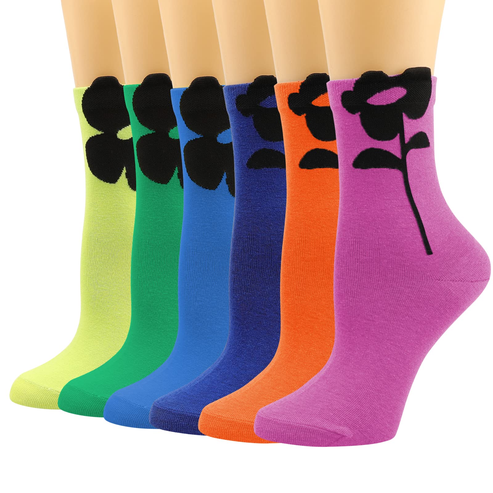Mcool Mary Women's Colorful Dress Crew Socks Funky Flower Patterned Casual Cotton Socks for Girls Gifts
