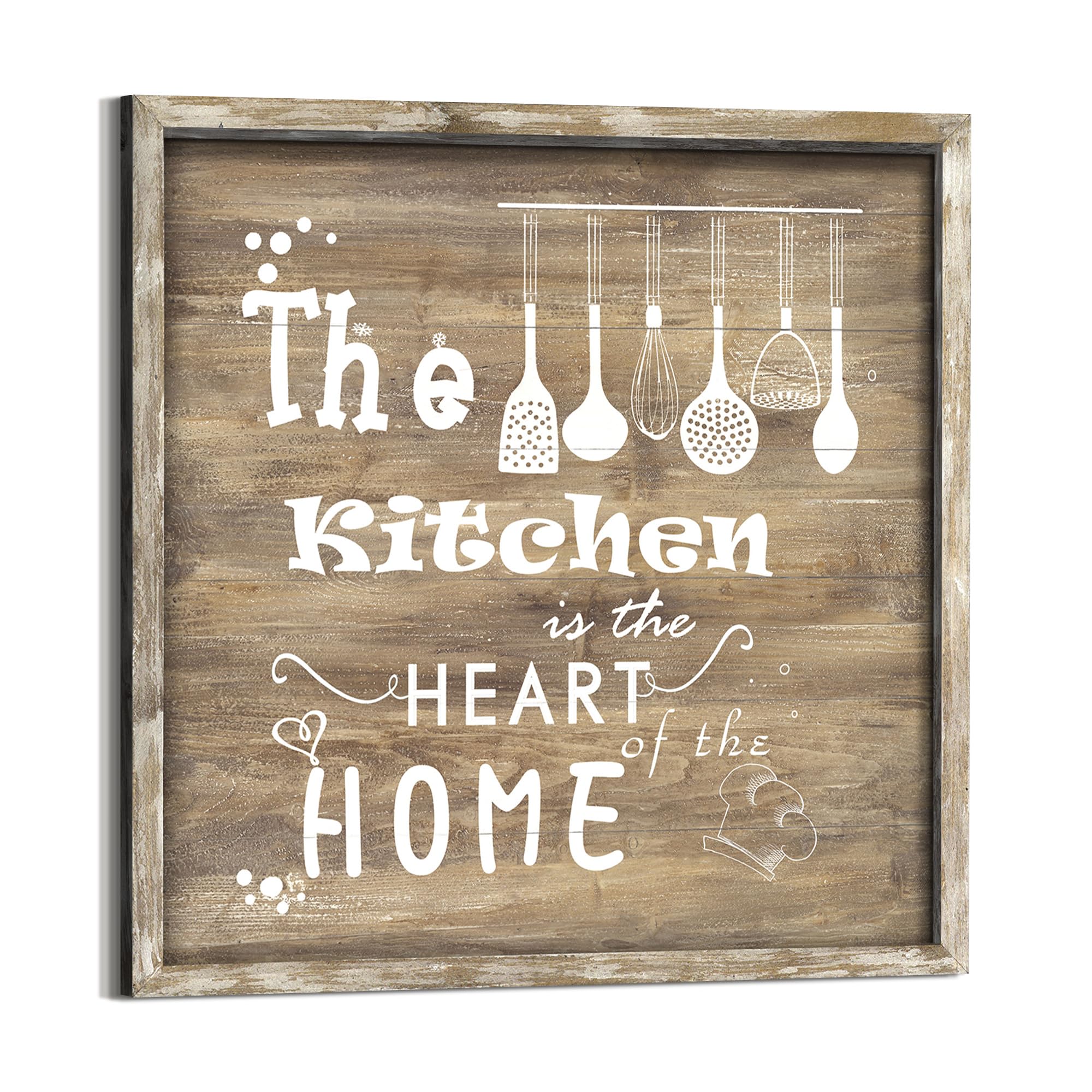 Photo 1 of Kitchen Quote Wall Art Decor: The Kitchen is The Heart of The Home Sign Wood Framed Picture Rustic Dining Room Kitchen Sayings Print Artwork for Farmhouse Home Kitchen 16 x 16 Inches