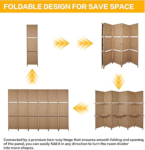 Miniatura 4 de ECOMEX Divisor de habitación de 6 pies pantalla plegable de privacidad con 6 paneles divisor de pared independiente divisores de habitación